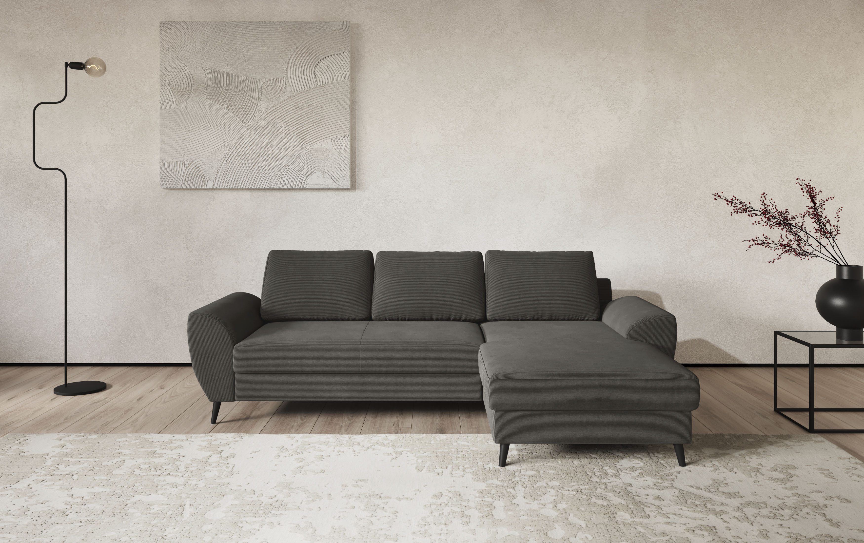 COTTA Ecksofa "Terra L-Form, B: 255cm, Top Sitzkomfort durch Wellenunterfederung und" PUR-Schaum, optional mit Schlaffunktion, Liegefläche: 200x137cm