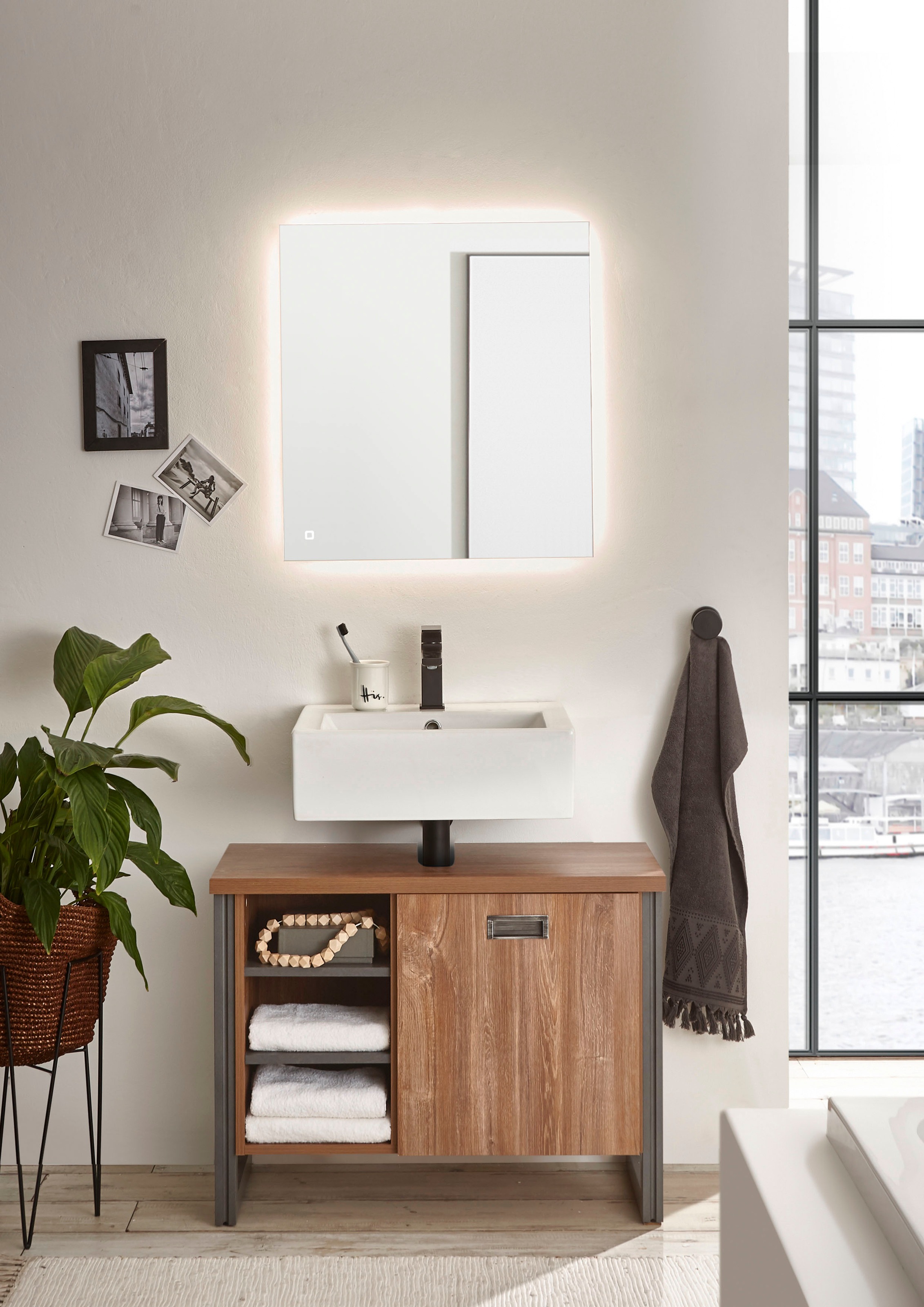 Home affaire Badmöbel-Set "Detroit, Bad im Industrialdesign, inkl. LED, 2-t günstig online kaufen