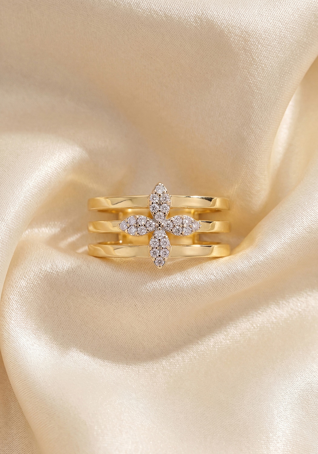 JOBO Fingerring »Statement Ring Blume breit« 925 Silber vergoldet mit 24 Zirkonia