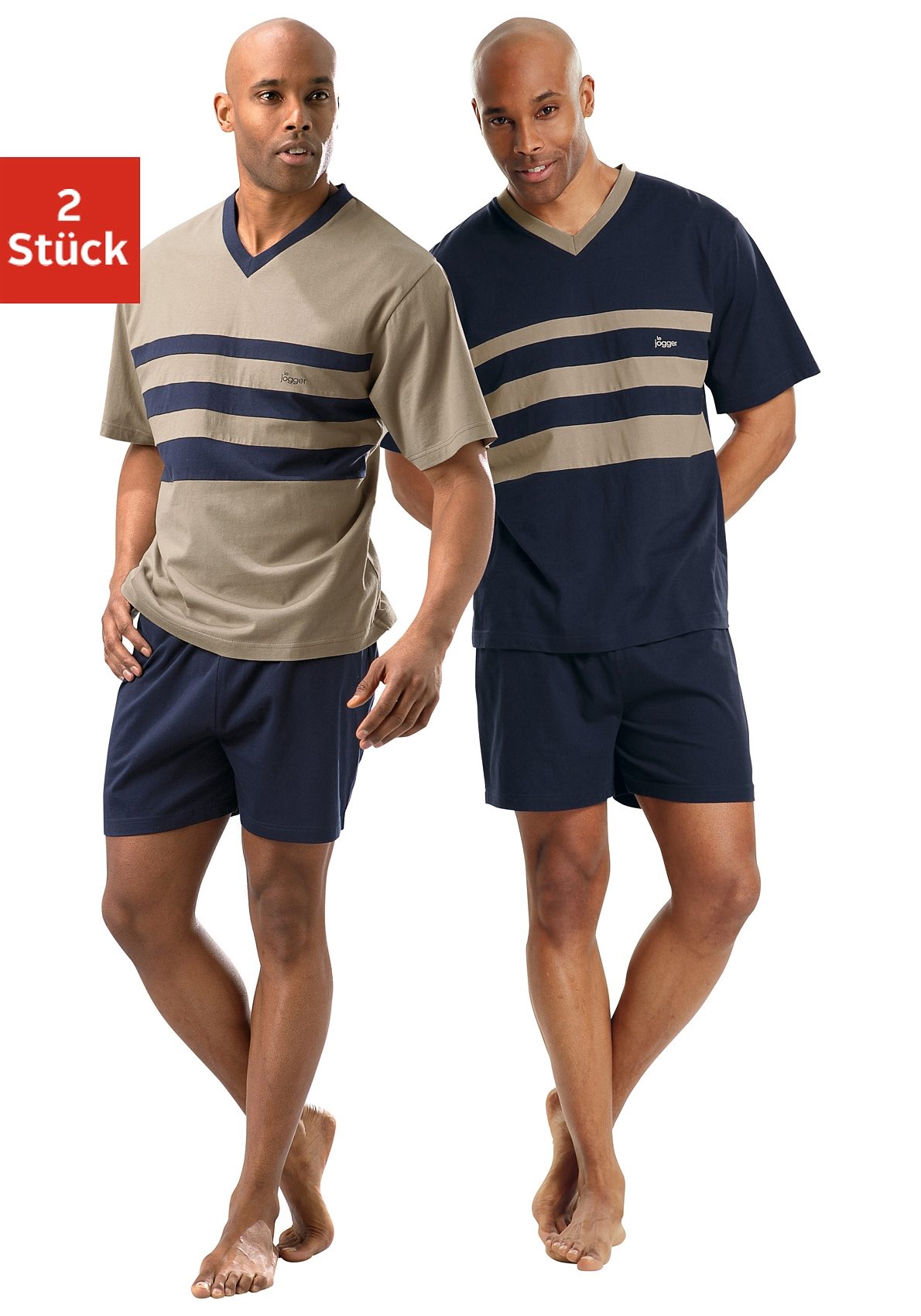 le jogger Pyjama Packung, 4 tlg. Schlafanzug mit kontrastfarbigen Einsätzen vorn