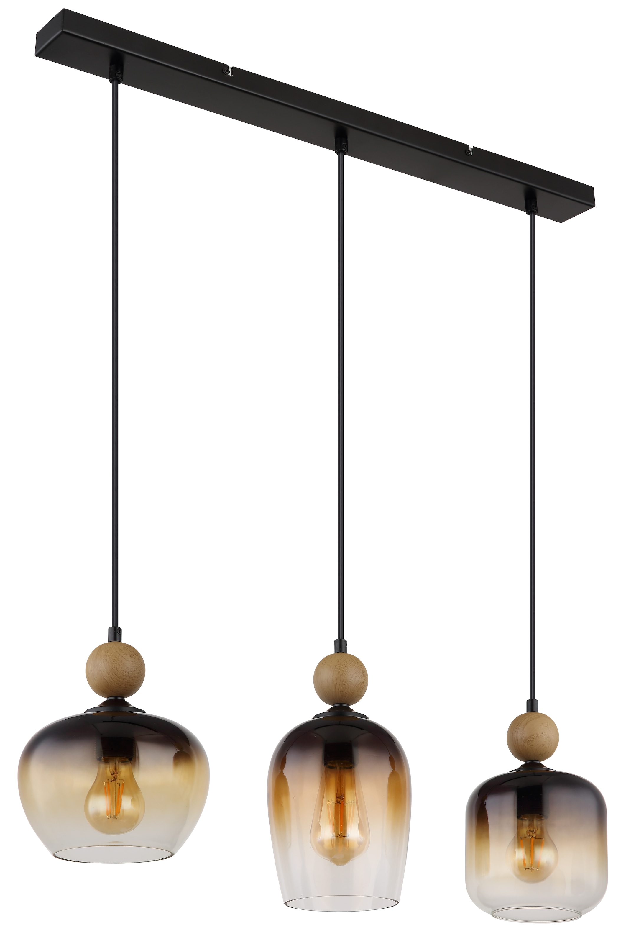 GLOBO LIGHTING Hängeleuchte »COMMY« E27 1 Stk. Hängelampe schwarz holzoptik Glas rauchfarben amber klar verlaufend