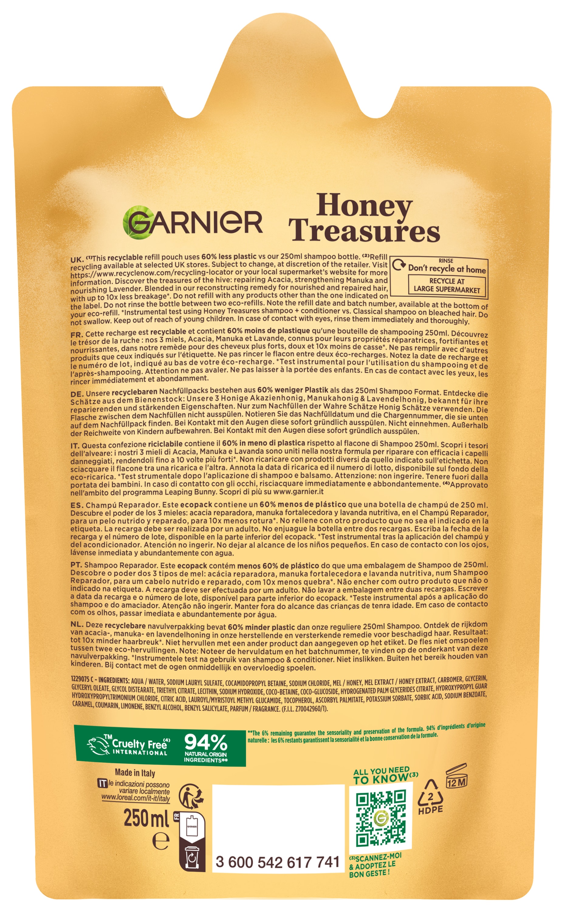 GARNIER Haarshampoo »WAHRE SCHÄTZE HONIG NACHFÜLLPACK«
