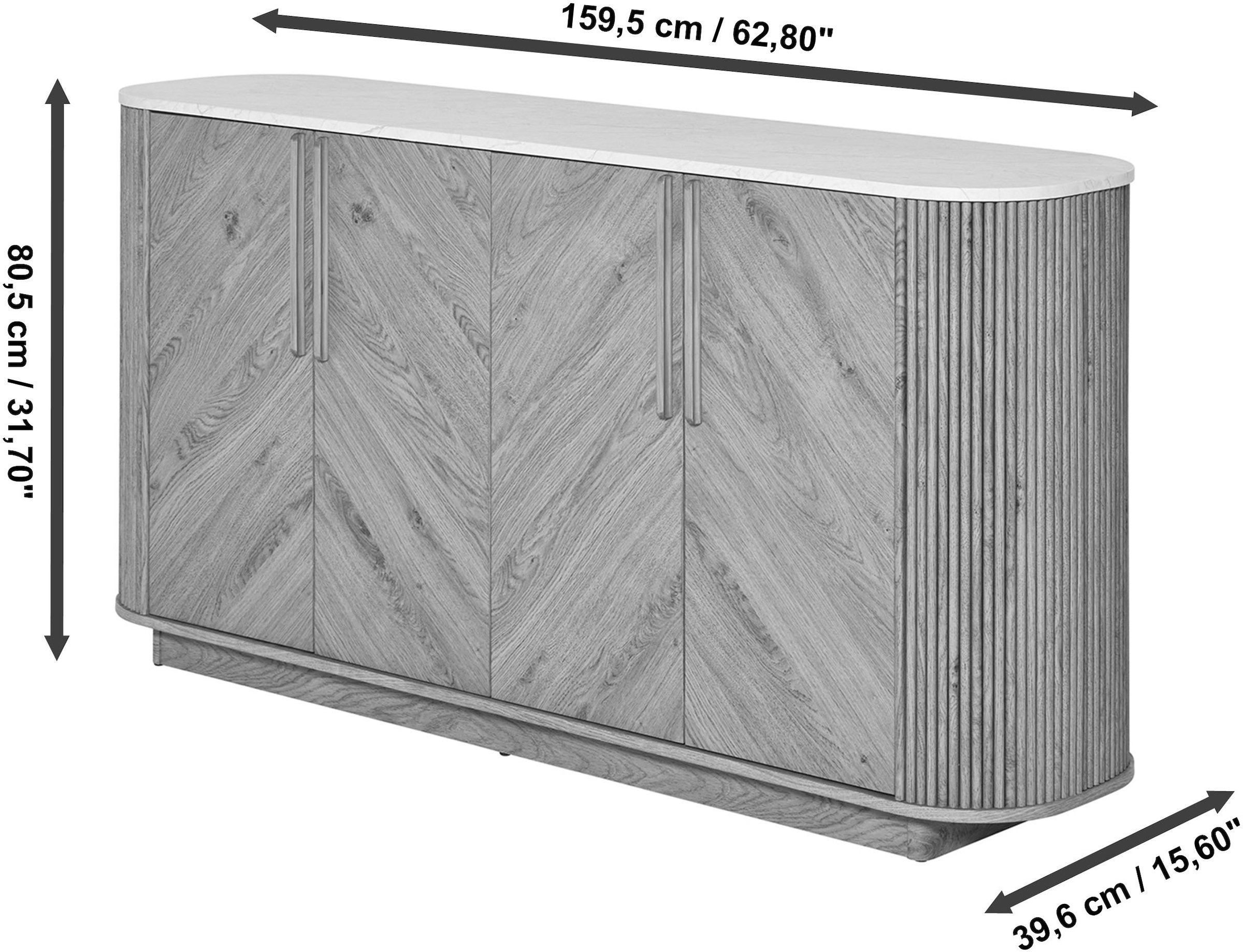Jahnke Sideboard »ARROW SB 160«, (1 St.), Sideboard, abgerundet, Fischgrät-Muster, Breite 159,5 cm
