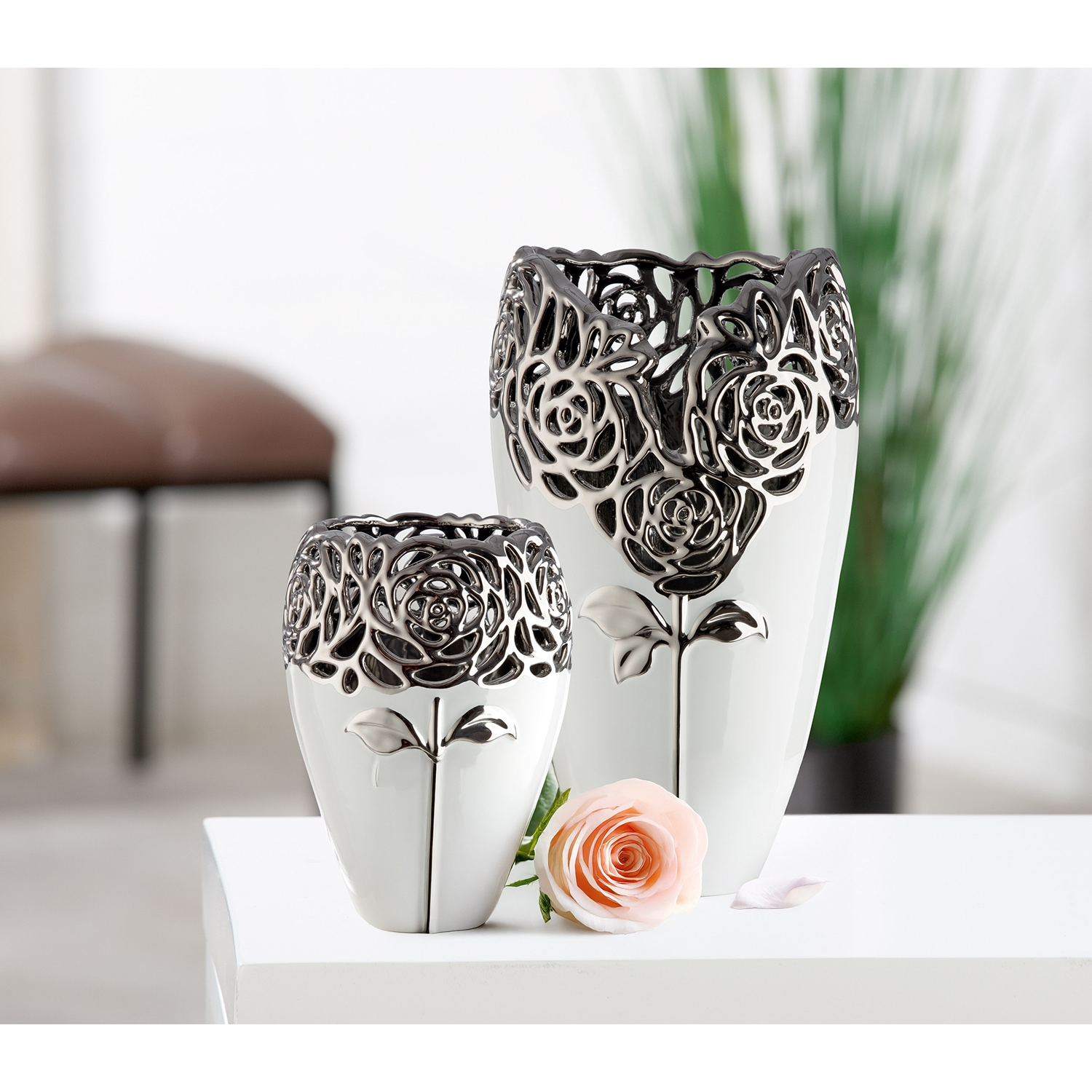 GILDE Tischvase "Vase Rose weiß H. 31,5 cm" günstig online kaufen