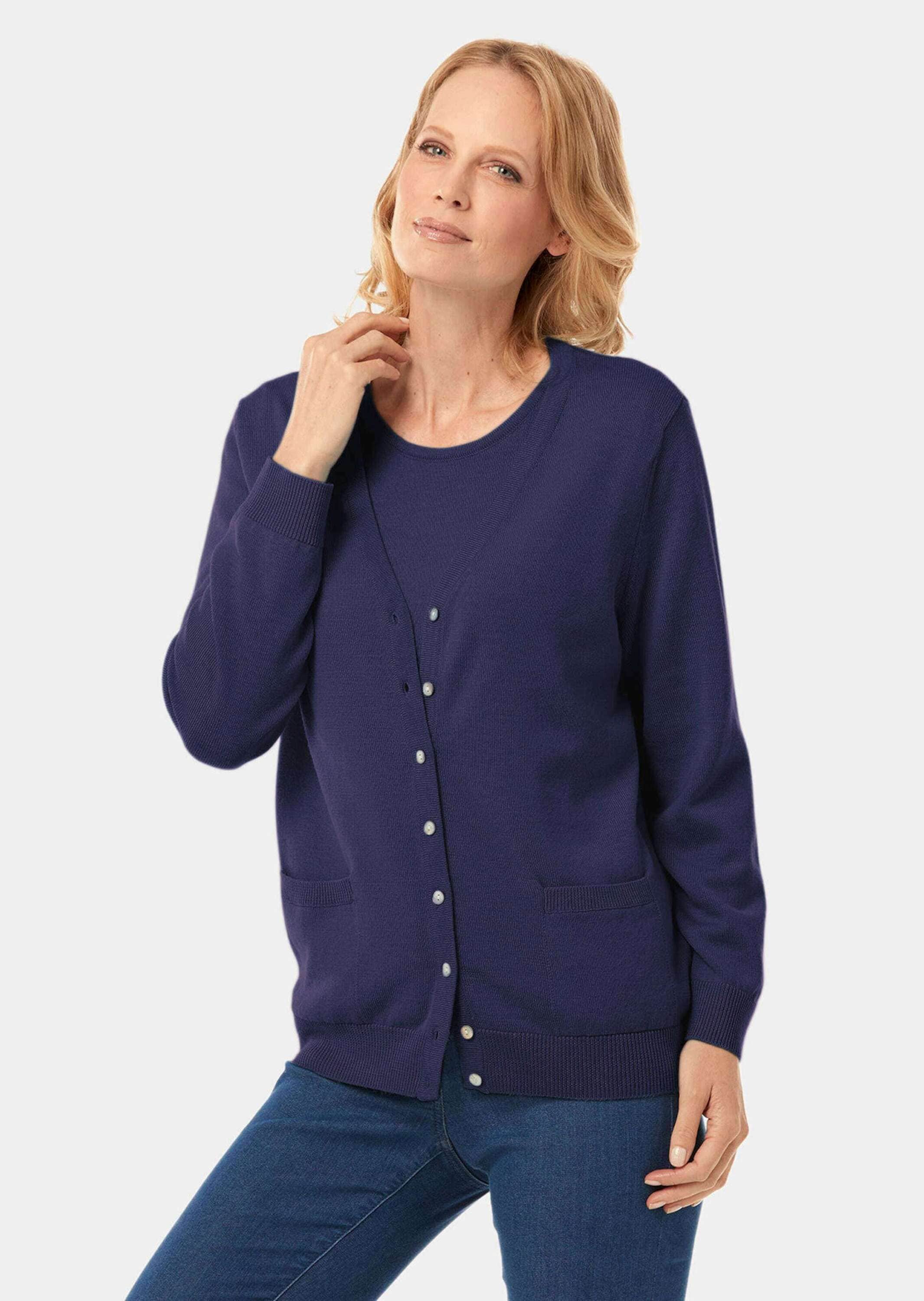 GOLDNER Strickpullover »Kurzgröße Strick-Twinset aus Merino-Schurwolle«