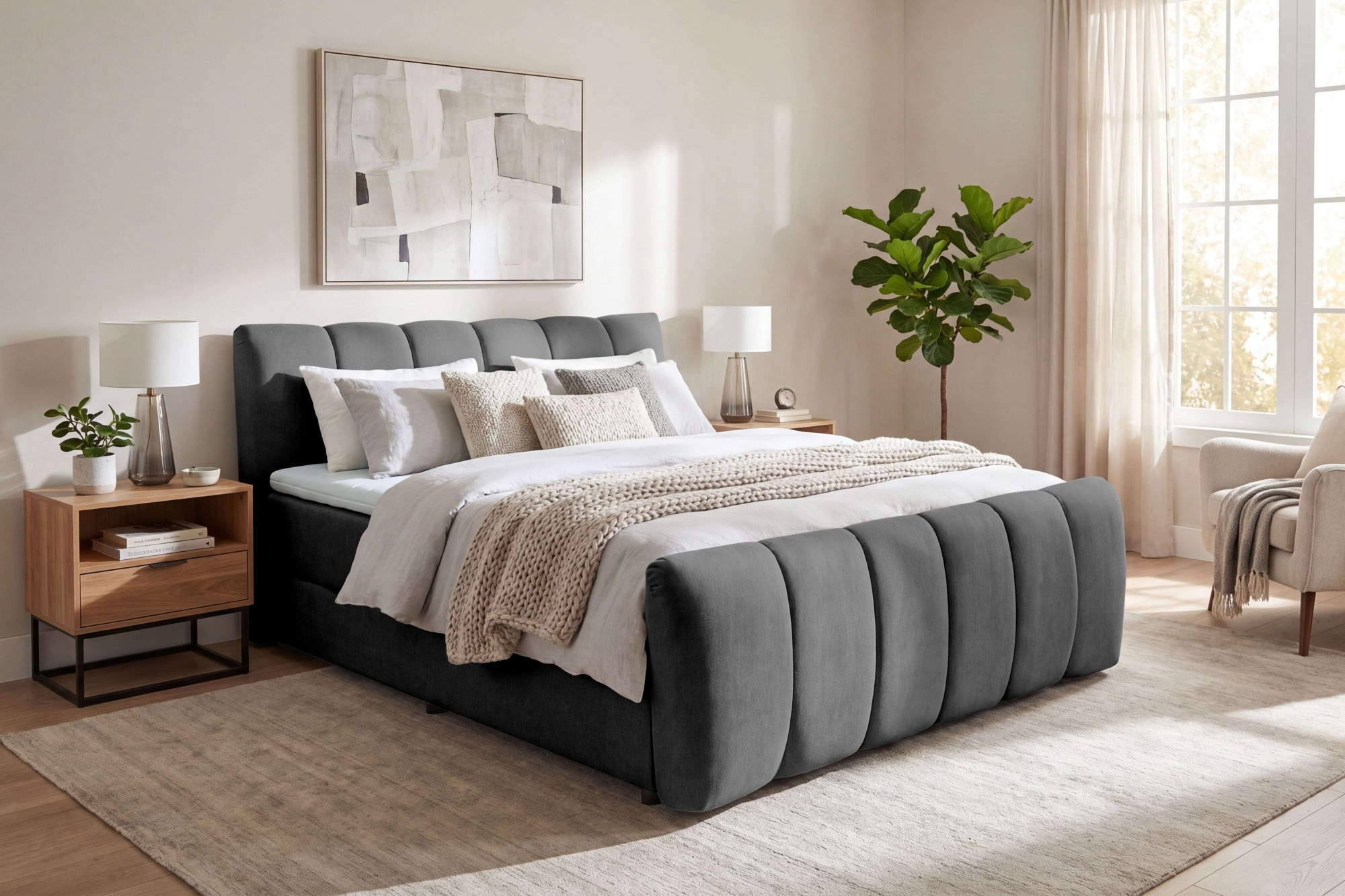 OTTO home Boxbett "DORA, Doppelbett inkl. Bettkasten, Federkernbett, Breiten: 160, 180 cm" Boxbett: 5-Z-Taschenfederkern im Unterbau, Härtegrad 3, inkl. Topper
