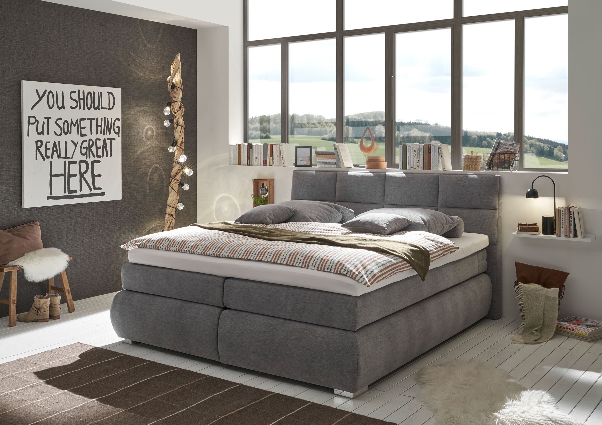 Boxspringbett Bologna, inkl. Bettkasten und Topper
