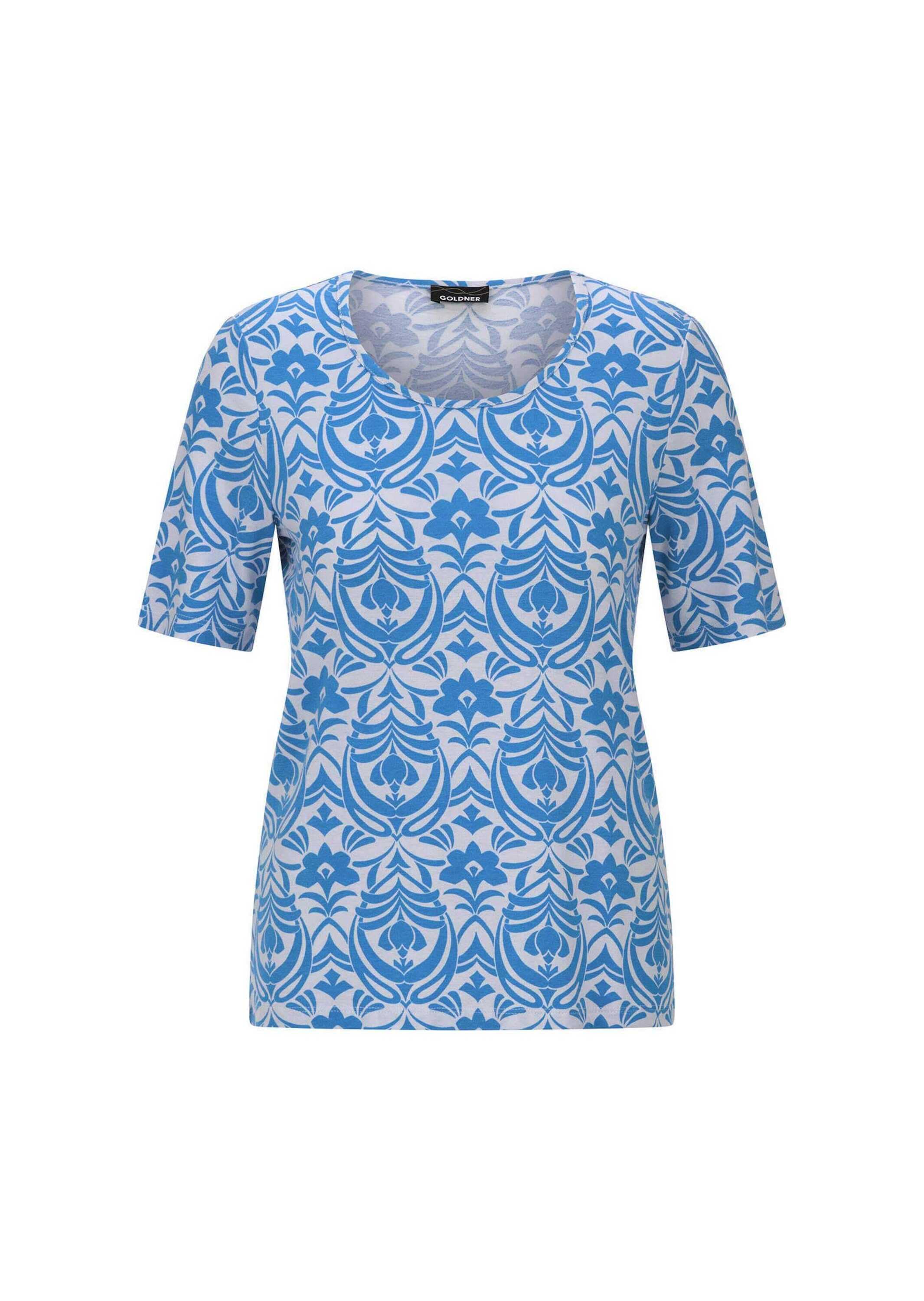 GOLDNER Kurzarmshirt "Kurzgröße Viskoseshirt mit femininem Ornamentmuster" stretchbequemer Viskosejersey