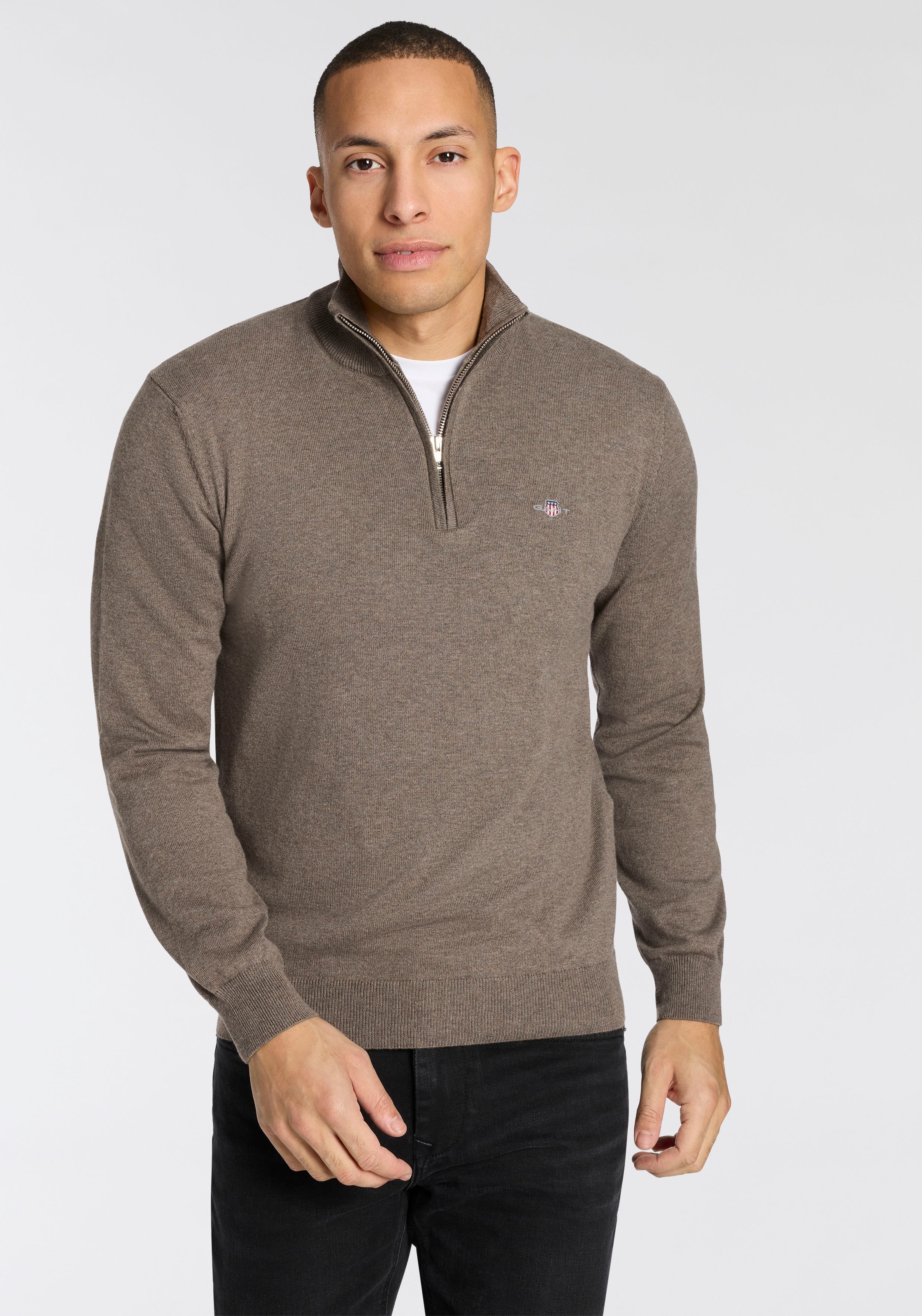 Gant Stehkragenpullover "COTTON/WOLL HALF ZIP" mit Rippstrick-Details, norm günstig online kaufen