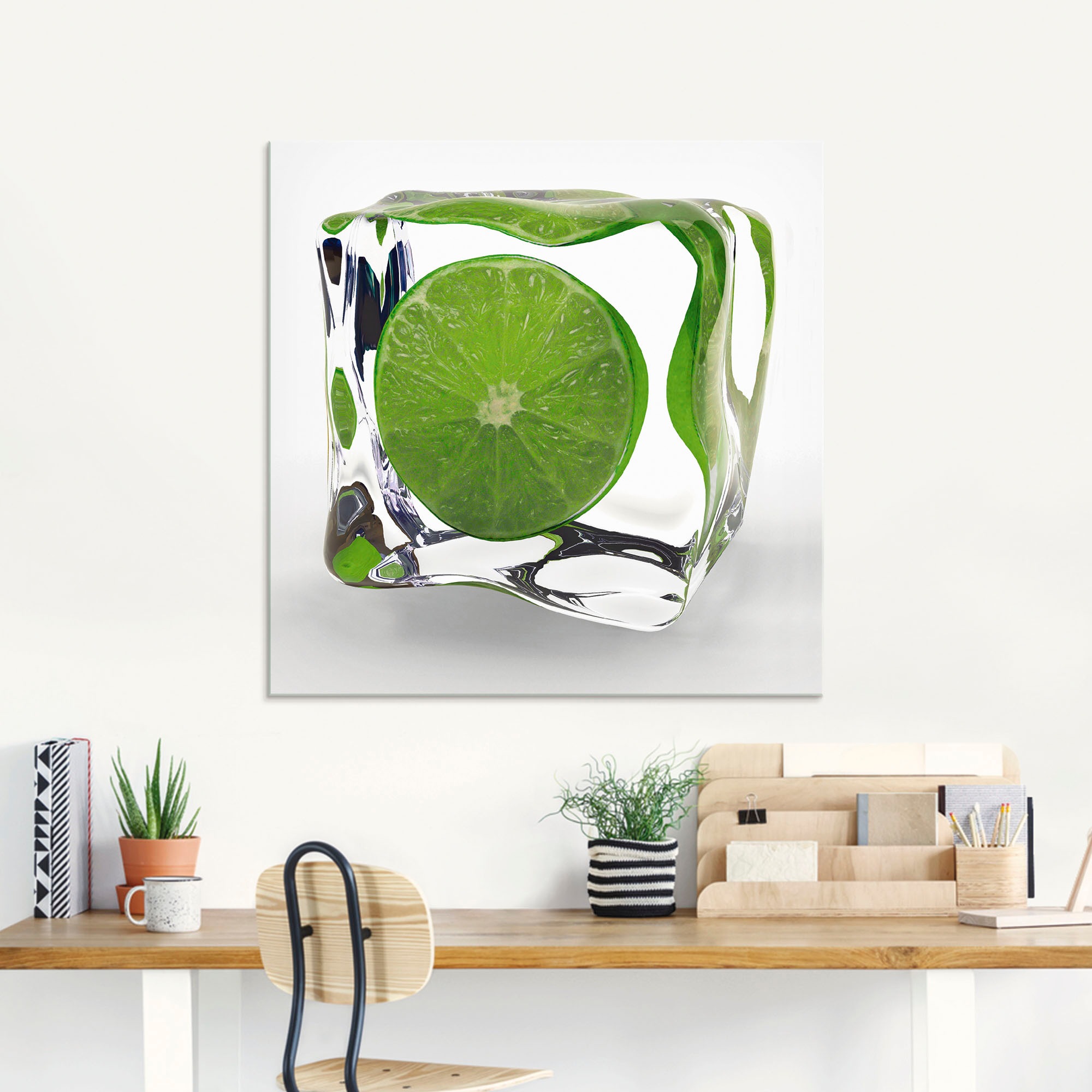 Artland Glasbild »Limette im Eiswürfel«, Lebensmittel, (1 St.), in verschiedenen Größen