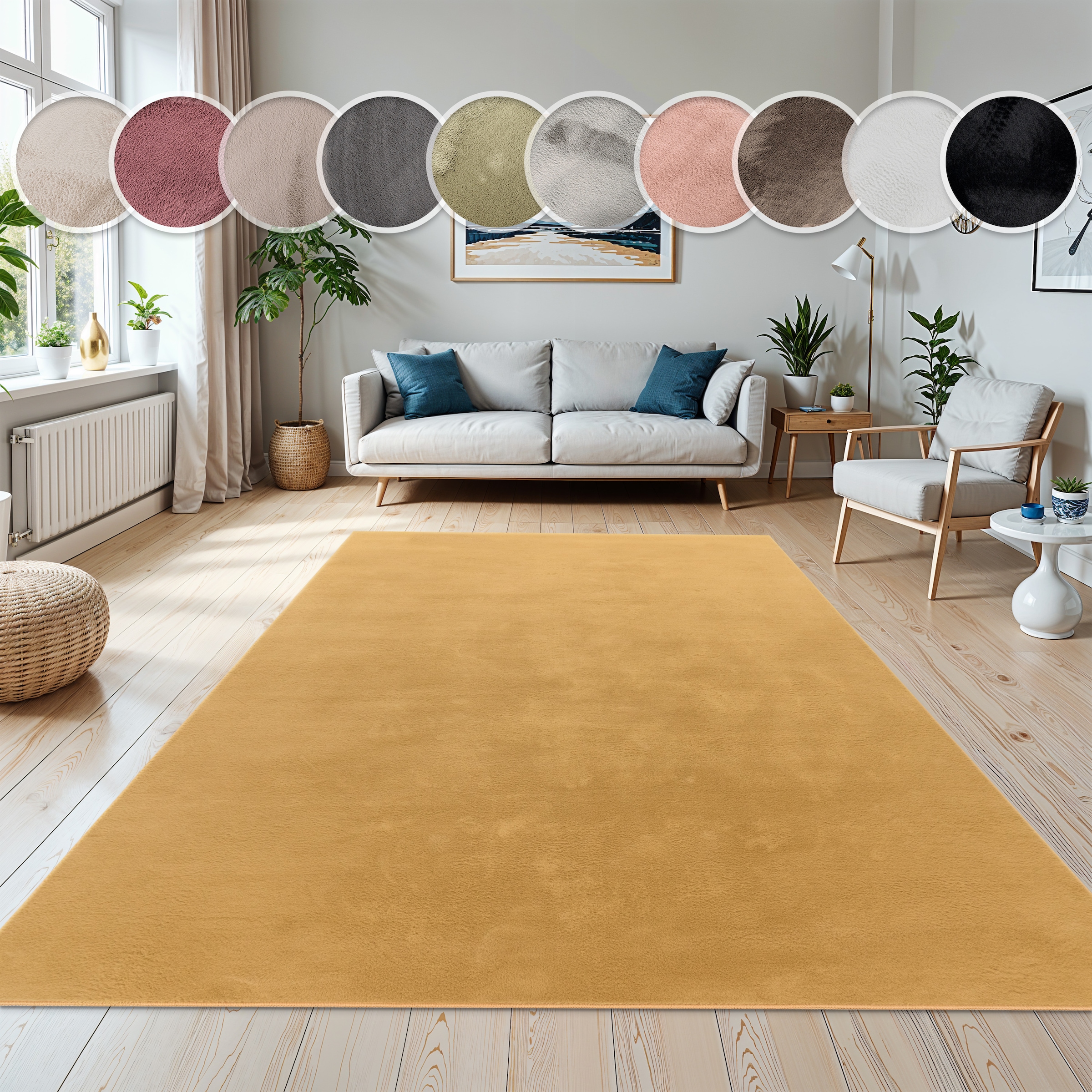 Paco Home Fellteppich "Kunstfell Soft 380" rechteckig 14 mm Höhe Langflor, Kuschelteppich - besonders weich, Uni-Farben