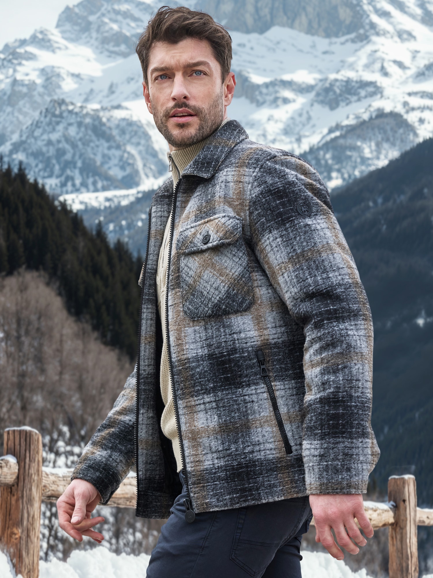 LERROS Outdoorjacke "Karierte Outdoor-Hemdjacke in Woll-Optik" ohne Kapuze