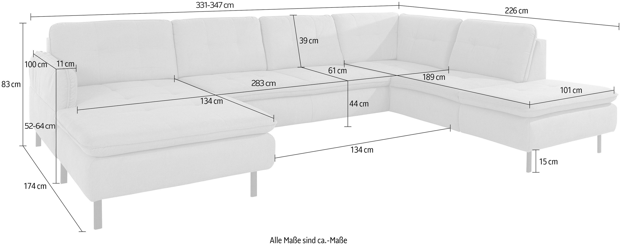 INOSIGN Wohnlandschaft »Birkholm U-Form«, Armlehnverstellung, auch in Easy Clean Bezug - mit Wasser zu reinigen
