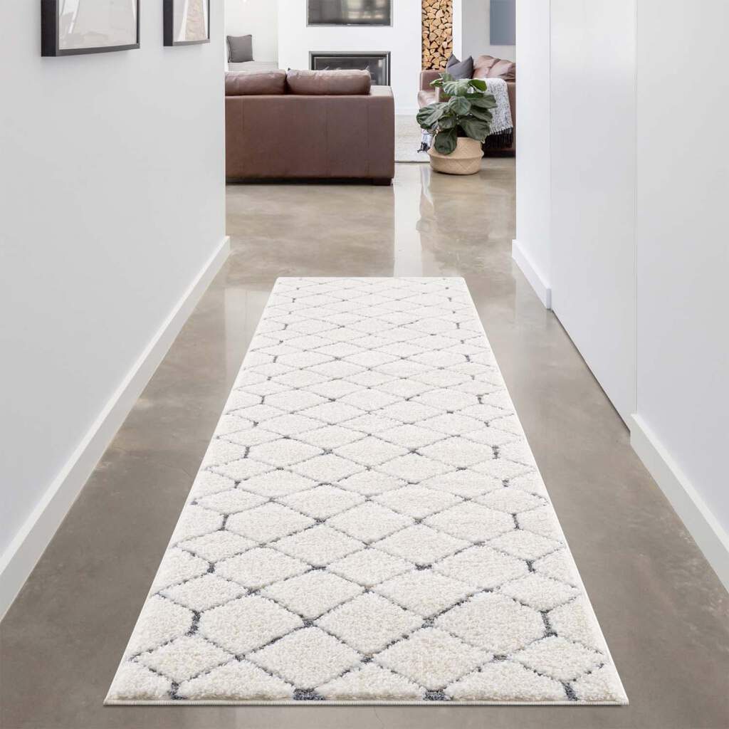 Carpet City Hochflor-Läufer "Focus 4499", rechteckig, besonders weich, Uni Farben, Rauten-Optik, 3D-Effekt