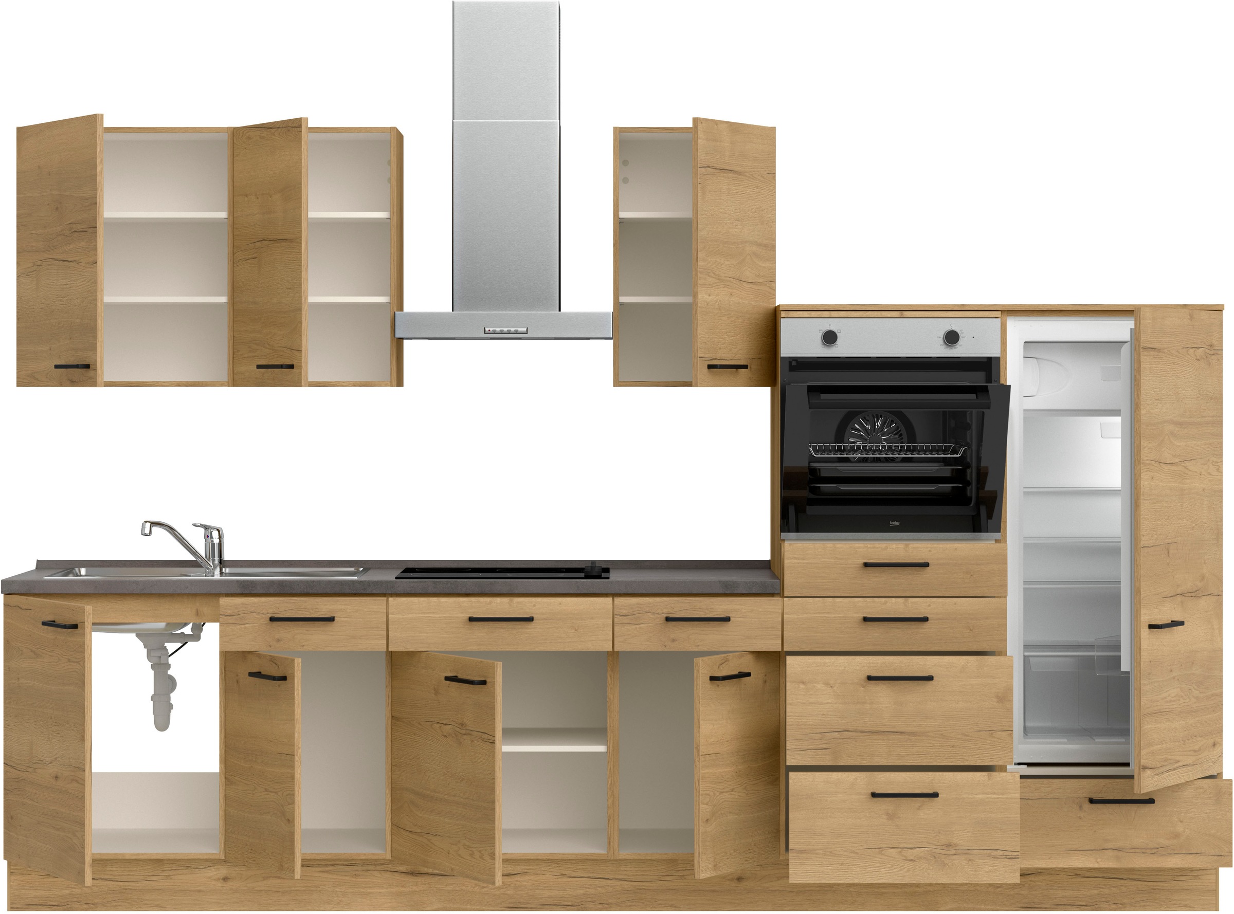 nobilia® Küchenzeile »"Structura I"«, vormontiert, Ausrichtung wählbar, Breite 330 cm, wahlw. mit E-Geräten