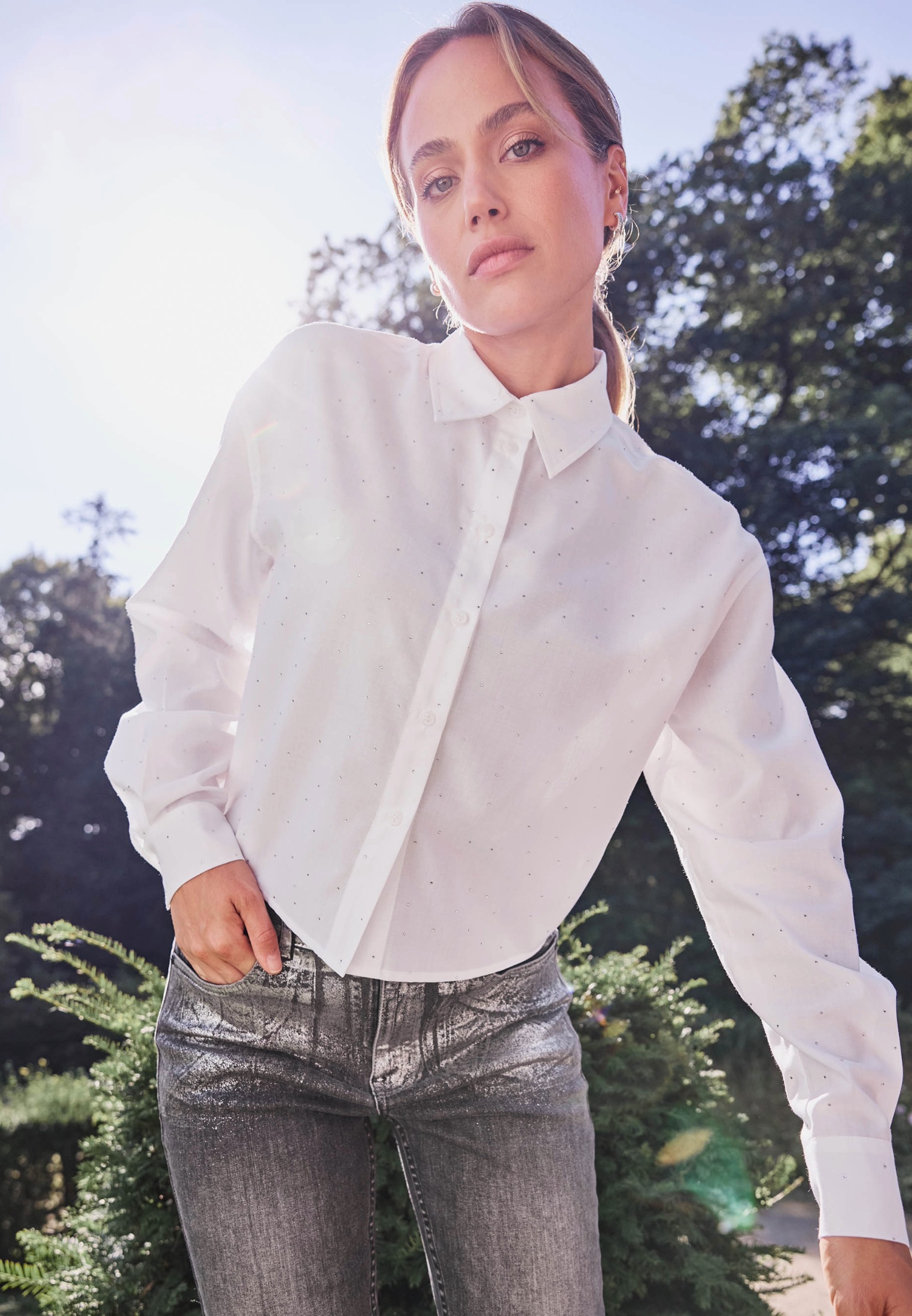 Zero Klassische Bluse »zero Bluse mit Strasssteinen«