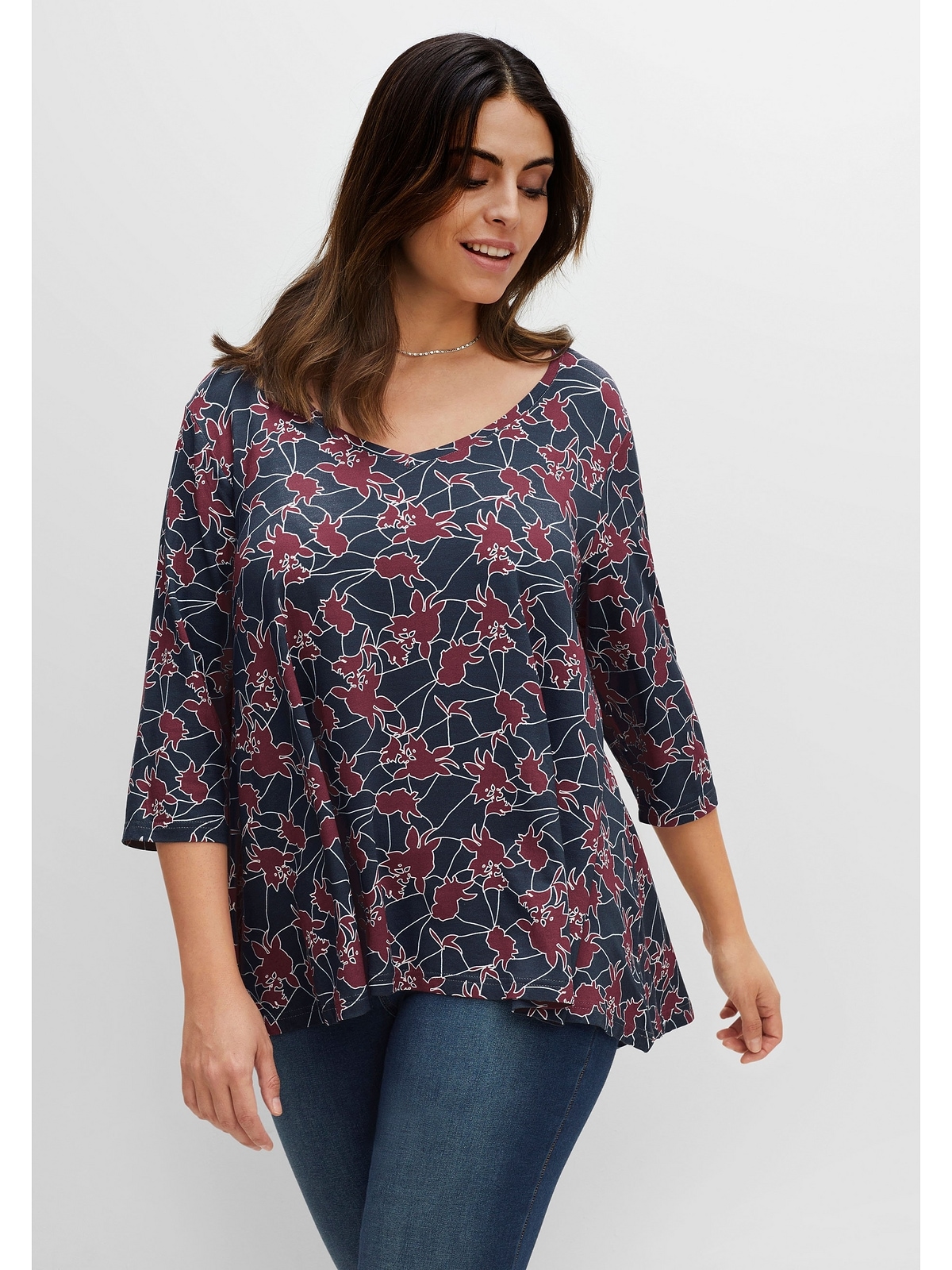 Sheego Longshirt »Große mit in für BAUR | kaufen Alloverprint, Größen«, A-Linie