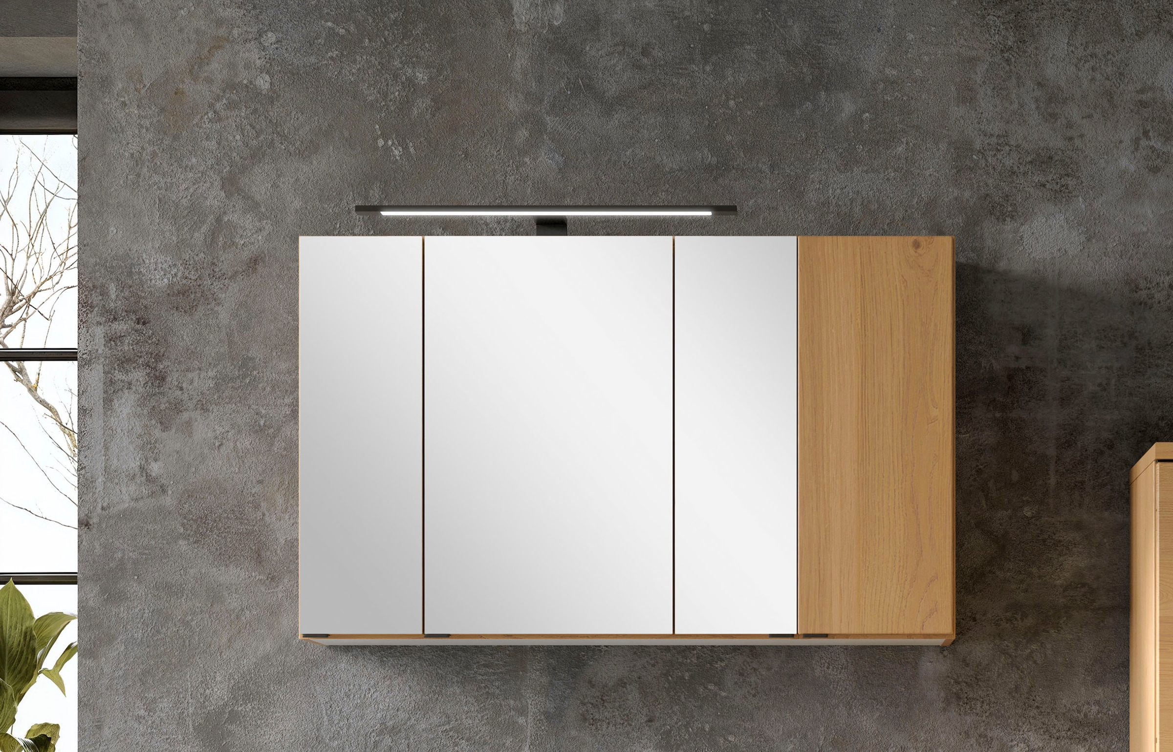 welltime Spiegelschrank »MAILAND, gedämpfte Scharniere, LED-Aufbauleuchte« Maße (B/H/T): ca. 105/64/20 cm,  Wildeiche, LED-Aufbauleuchte, gedämpfte Scharniere