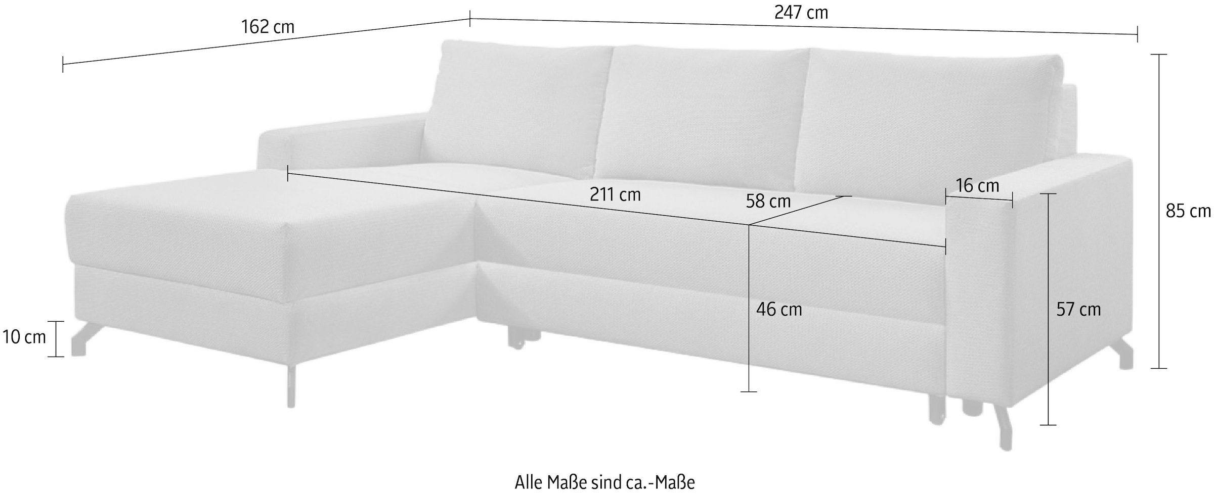 exxpo - sofa fashion Ecksofa »Quattro L-Form, B/T: 247/162 cm«, wahlweise mit Bettfunktion, Bettkasten