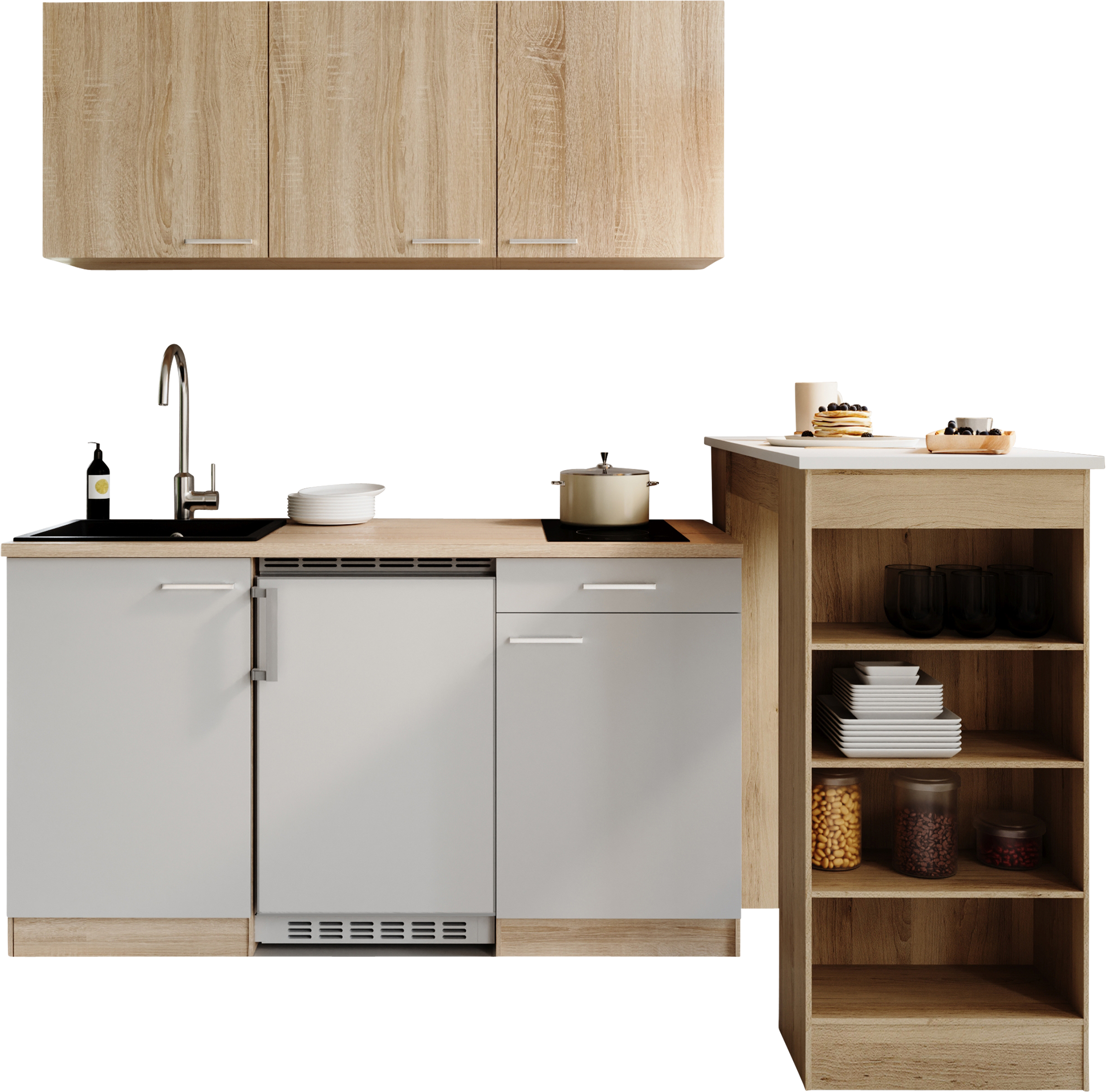 RESPEKTA Pantryküche "Ingrid, inkl. Tresentisch" zerlegt, wahlweise mit Kühlschrank, Soft-Close-Funktion, Breite 150 cm