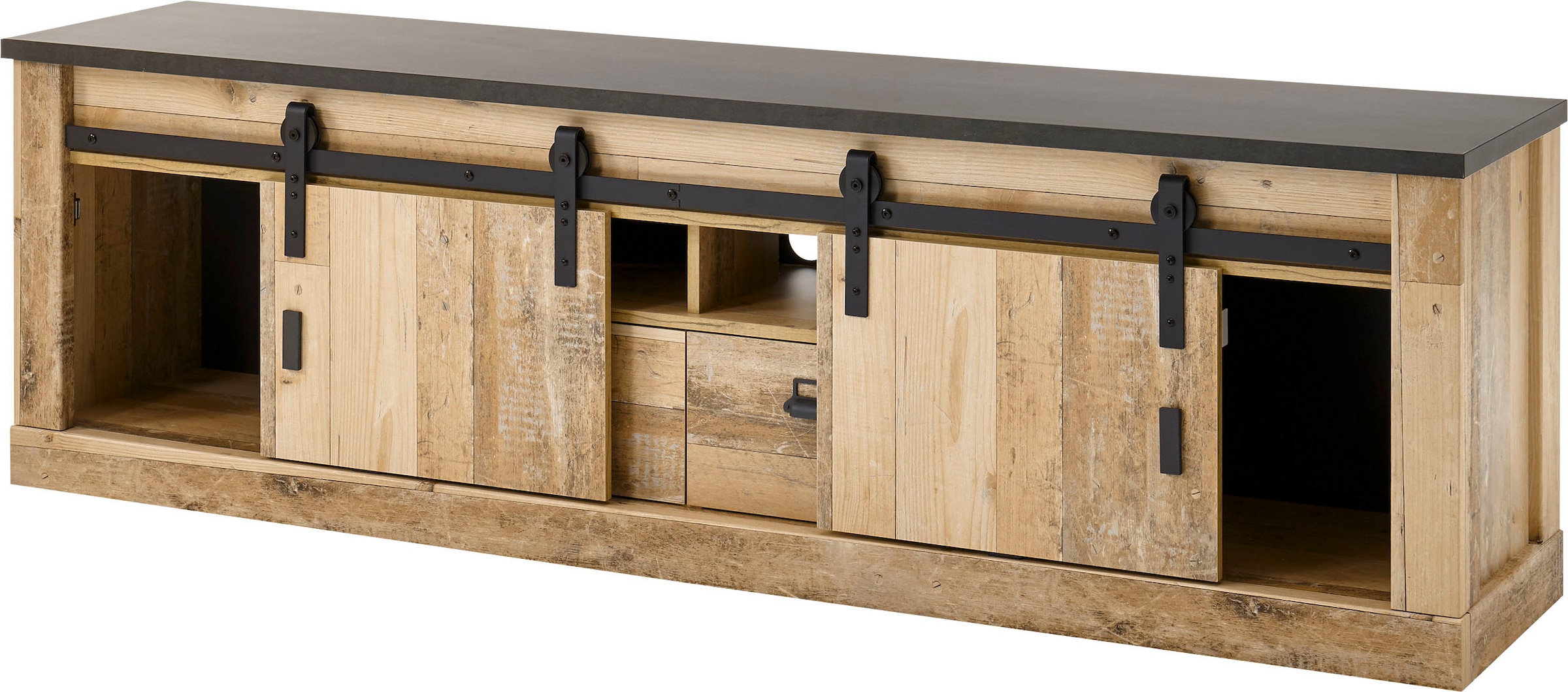 Home affaire Wohnwand »SHERWOOD«, (3 St.), Scheunentorbeschlag und Apothekergriffe aus Metall, Höhe 201 cm