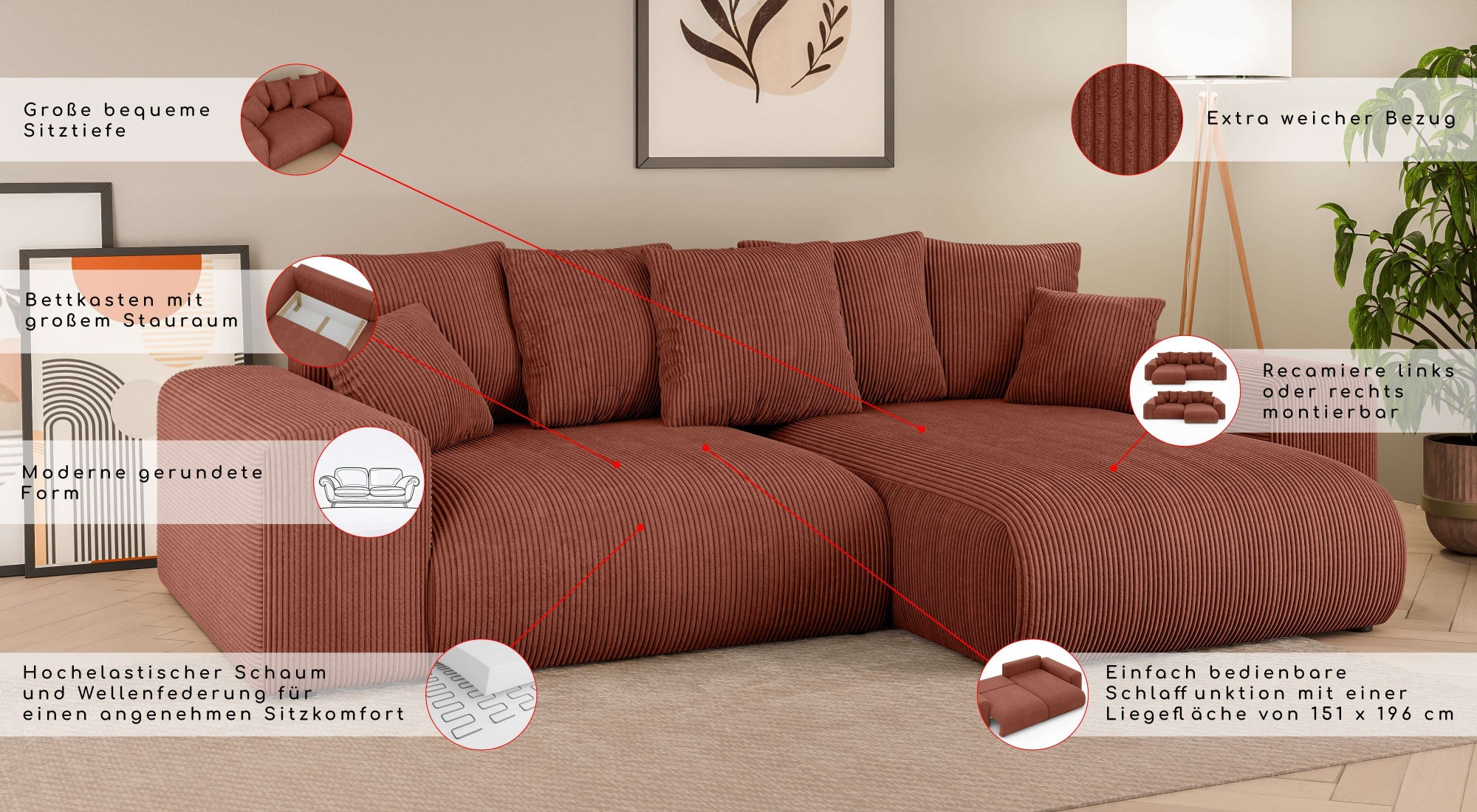 Thumbnail - Home affaire Ecksofa "LAKESIDE mit Bettfunktion und Bettkasten, B/T/H 257/166/84 cm"