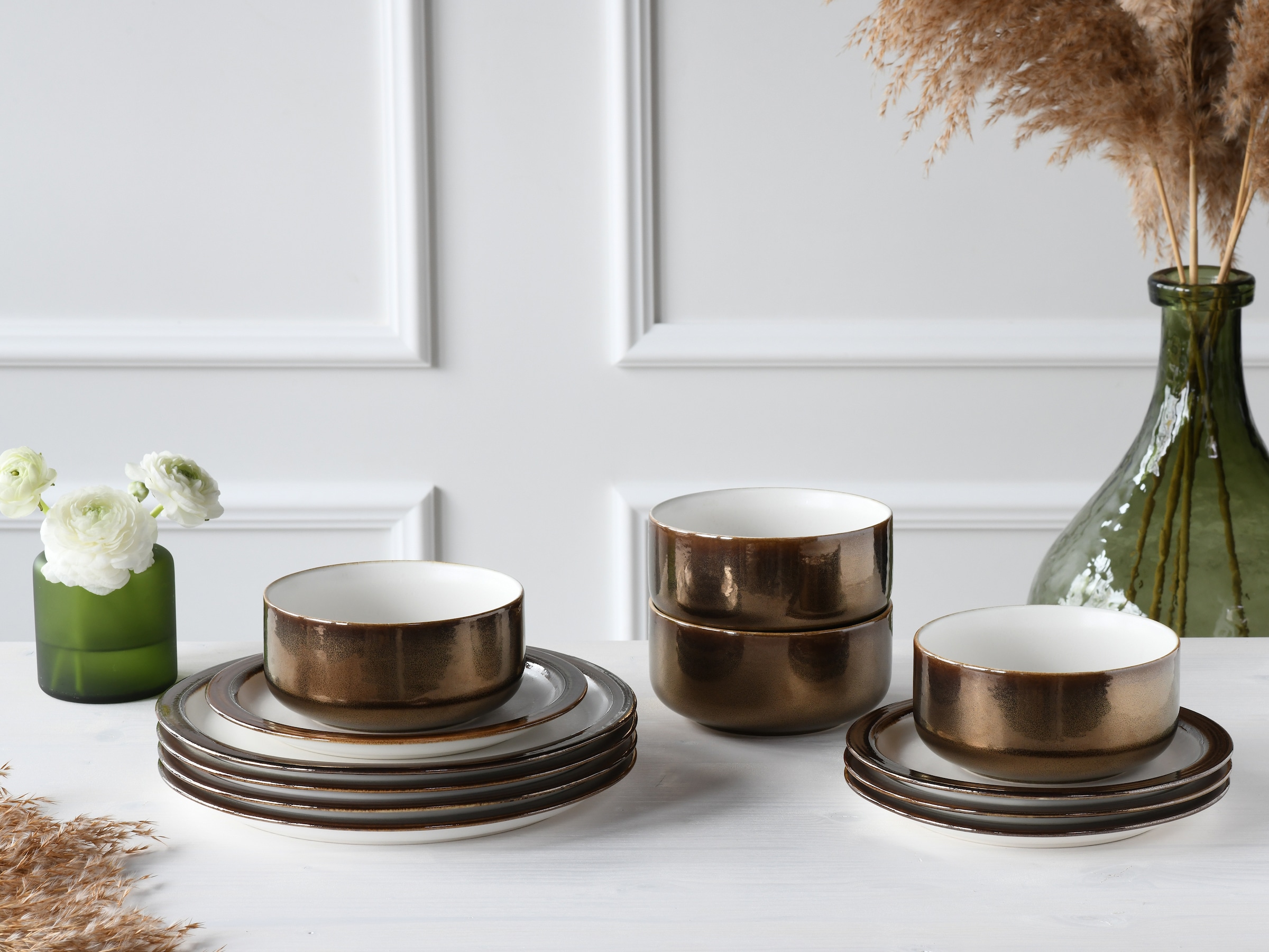 CreaTable Teller-Set »Modern Industrial«, (Set, 12 tlg., Tafelservice für 4 Personen), Service, Spezialglasur, glänzende Sprenkel, 12 Teile, für 4 Personen