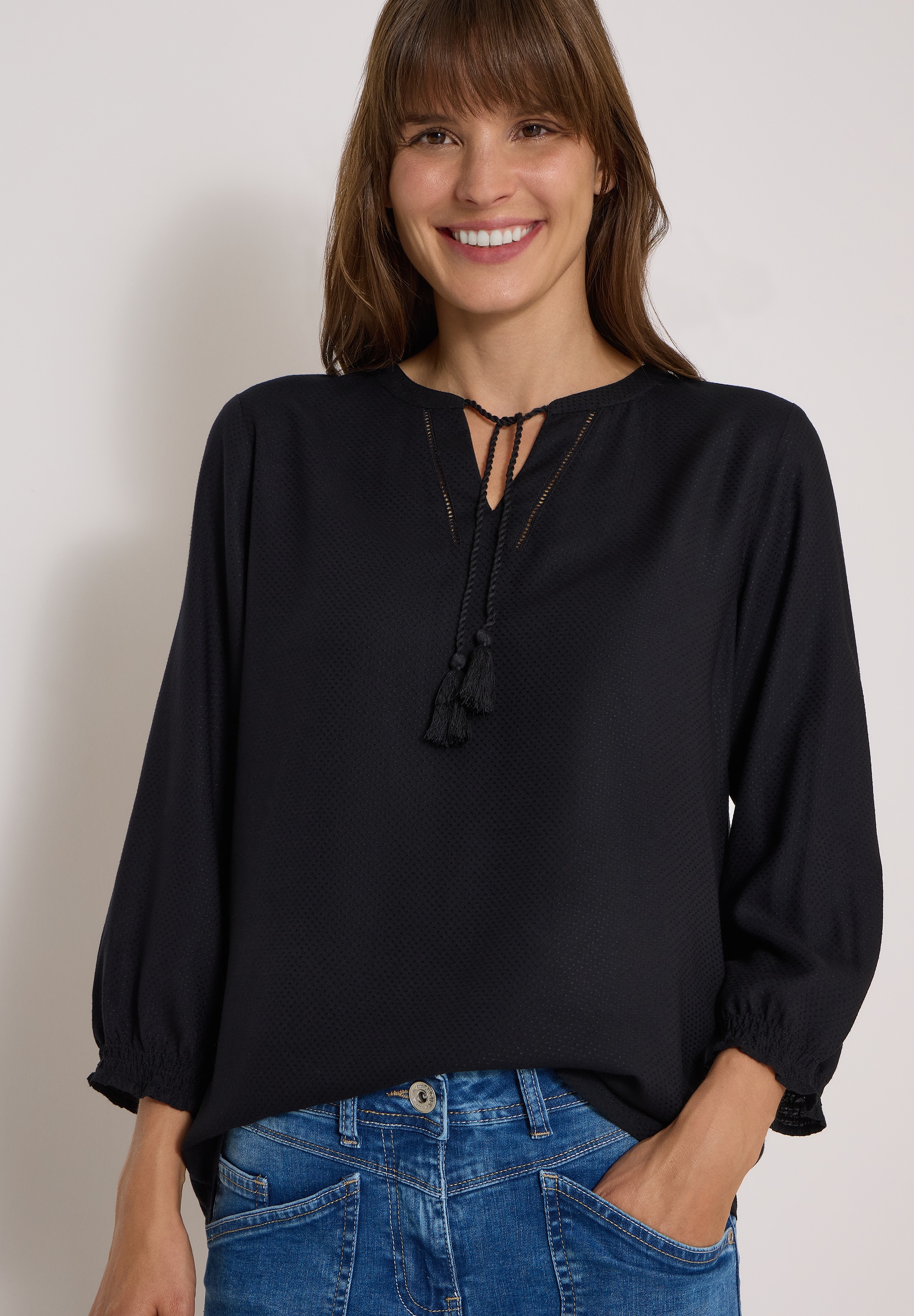 CECIL Damen Shirtbluse, schwarz, Gr. S, unifarben, Stoff, 100% Viskose, Blusen, aus softer Viskose