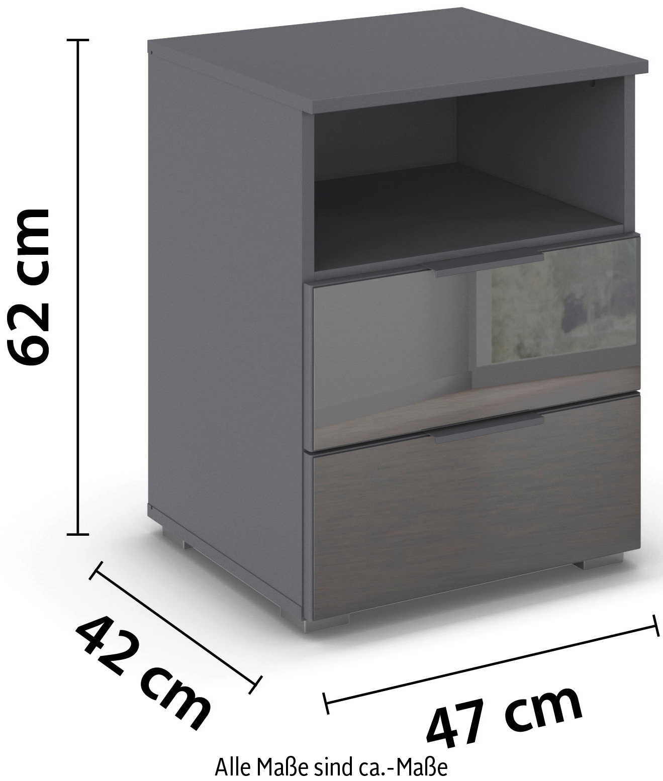 rauch Nachtkommode »Nachttisch Nachtschrank Nachtkonsole AGORDO mit Glasfront«, (in zwei Griff-Farben), mit 2 Schubladen und Nische für viel Stauraum MADE IN GERMANY