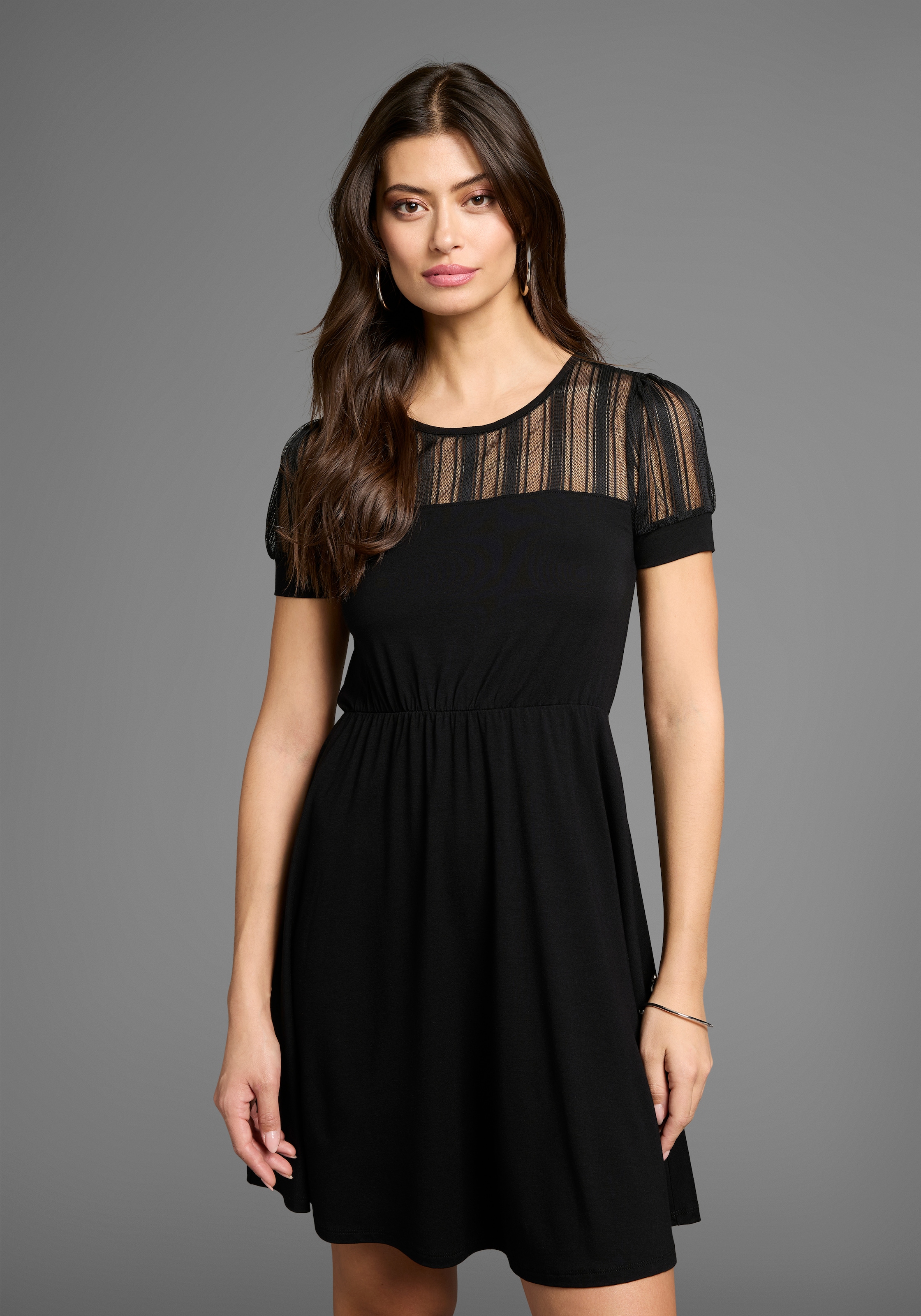Laura Scott Sommerkleid, mit gestreiften Mesh-Einsatz & elastischem Bund günstig online kaufen