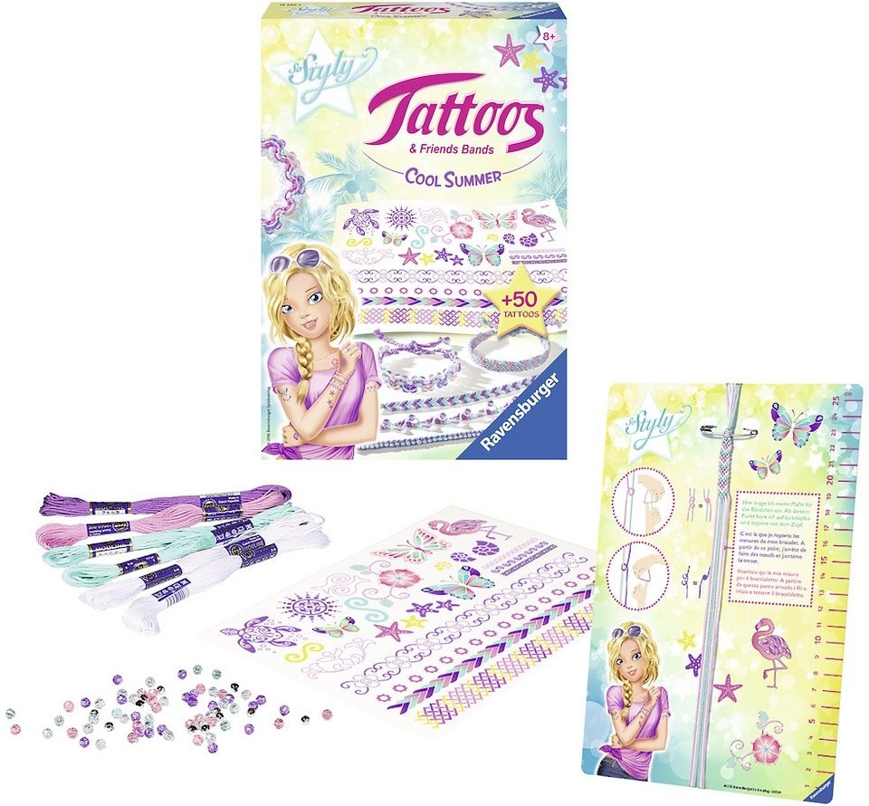 Ravensburger Kreativset »So Styly, Tattoos & Friends Bands Cool Summer«, (Set), für tolle Armbänder; Made in Europe