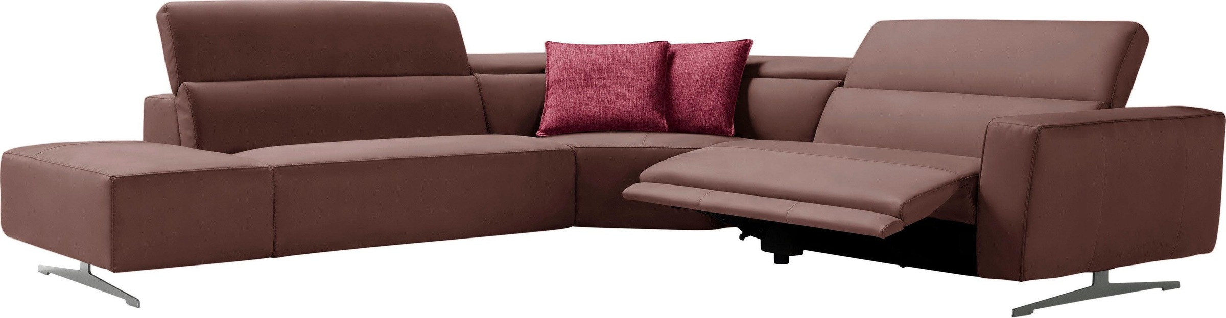 Egoitaliano Ecksofa »Stefanie-e, Designsofa der Extraklasse, bequem mit hohem Sitzkomfort«, mit Relaxfunktion und verstellbaren Kopfteilelementen
