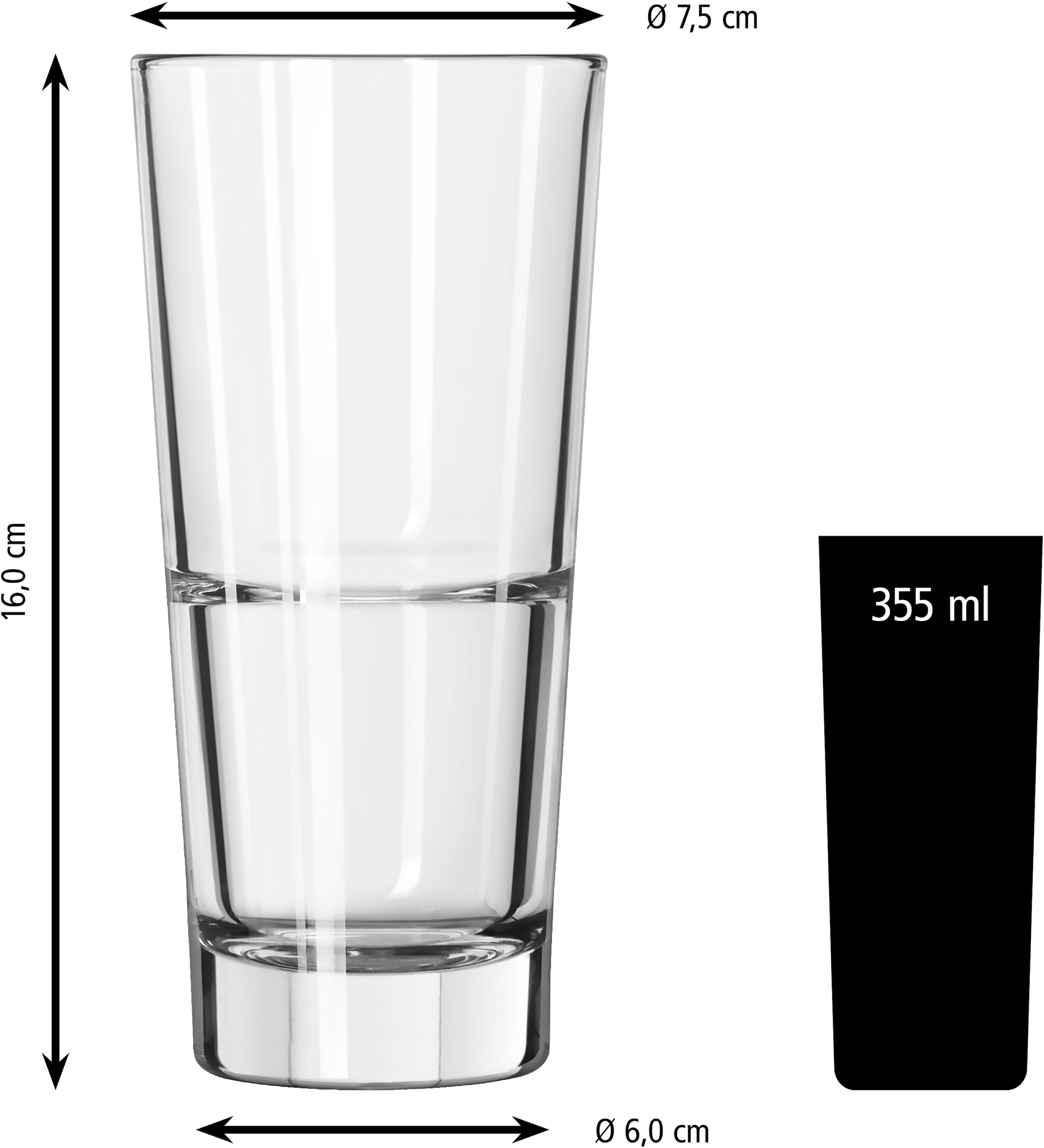 LIBBEY Gläser-Set »Beverage Glas -ENDEAVOR-, 355 ml, Ø 7,5 cm, H: 16 cm, 12er Set«, (Set, 12 tlg.), hochwertig verarbeitet, im modernen Design