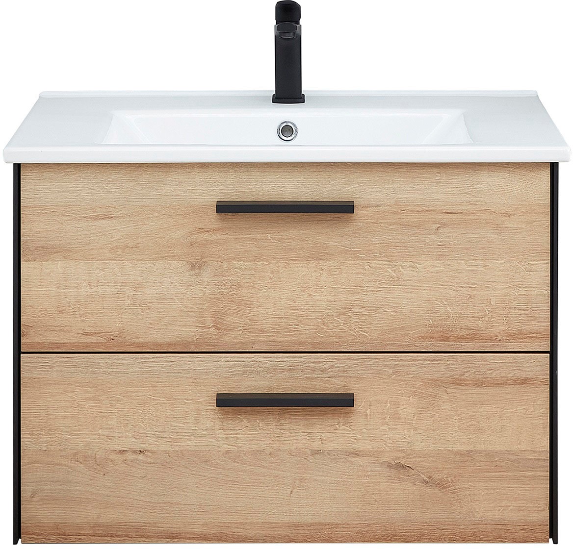 Saphir Badmöbel-Set »Quickset 395 3-teilig, Keramikwaschtisch mit LED-Spiegel«, (5 St.), Midischrank, inkl. Türdämpfer, 2 Türen, 3 Schubladen, Bad-Set