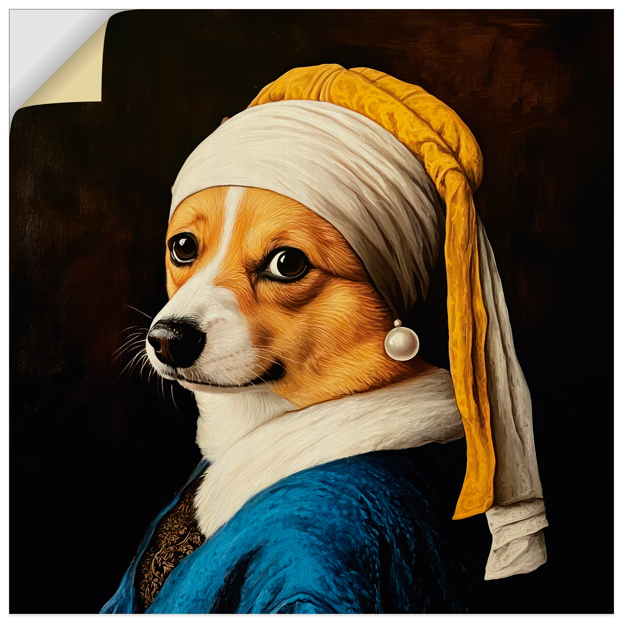 ARTland Der Corgi mit dem Perlenohrring Wall Decal Black 50x50cm