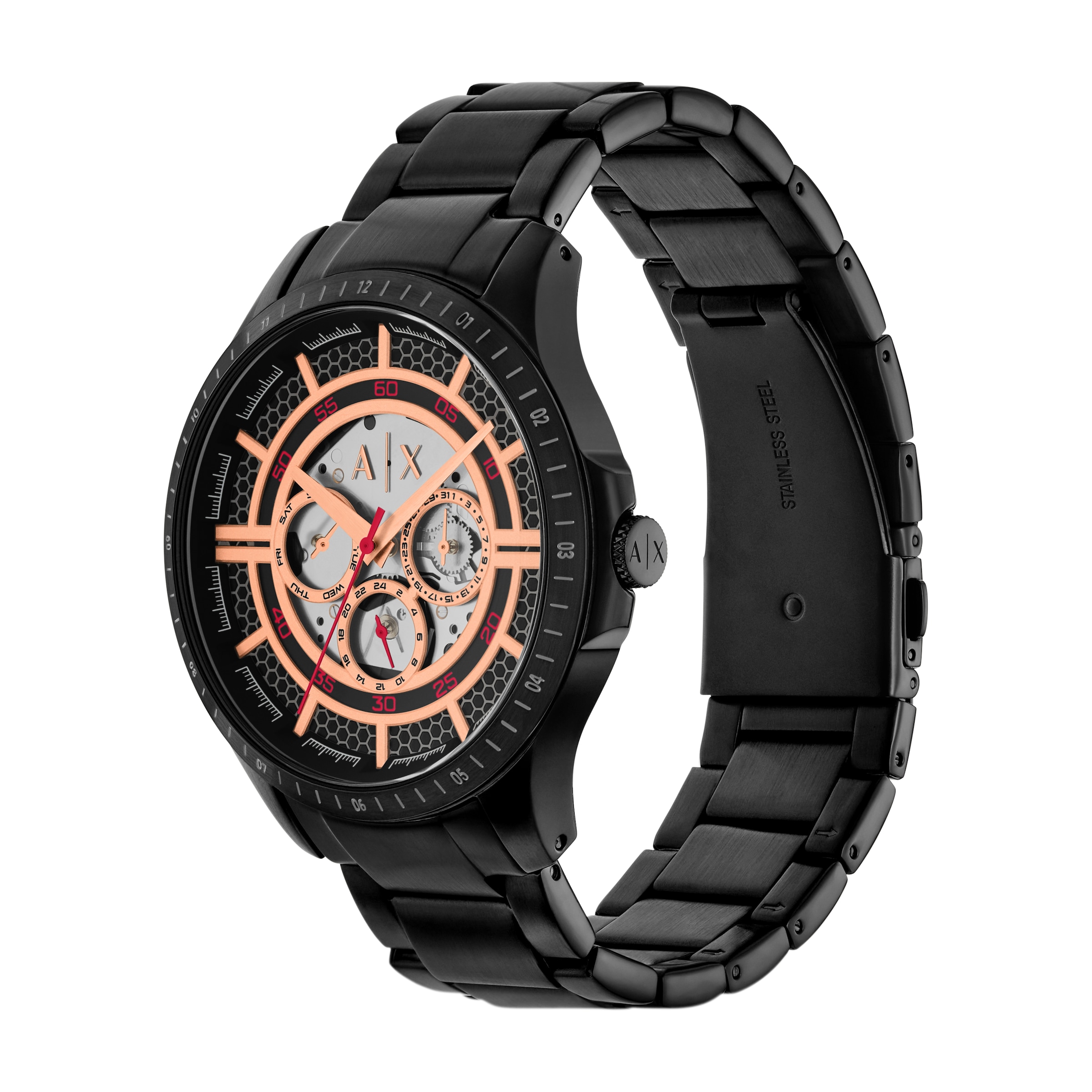 ARMANI EXCHANGE Quarzuhr, Armbanduhr, Herrenuhr, Edelstahlarmband, analog, Tag, Wochentag
