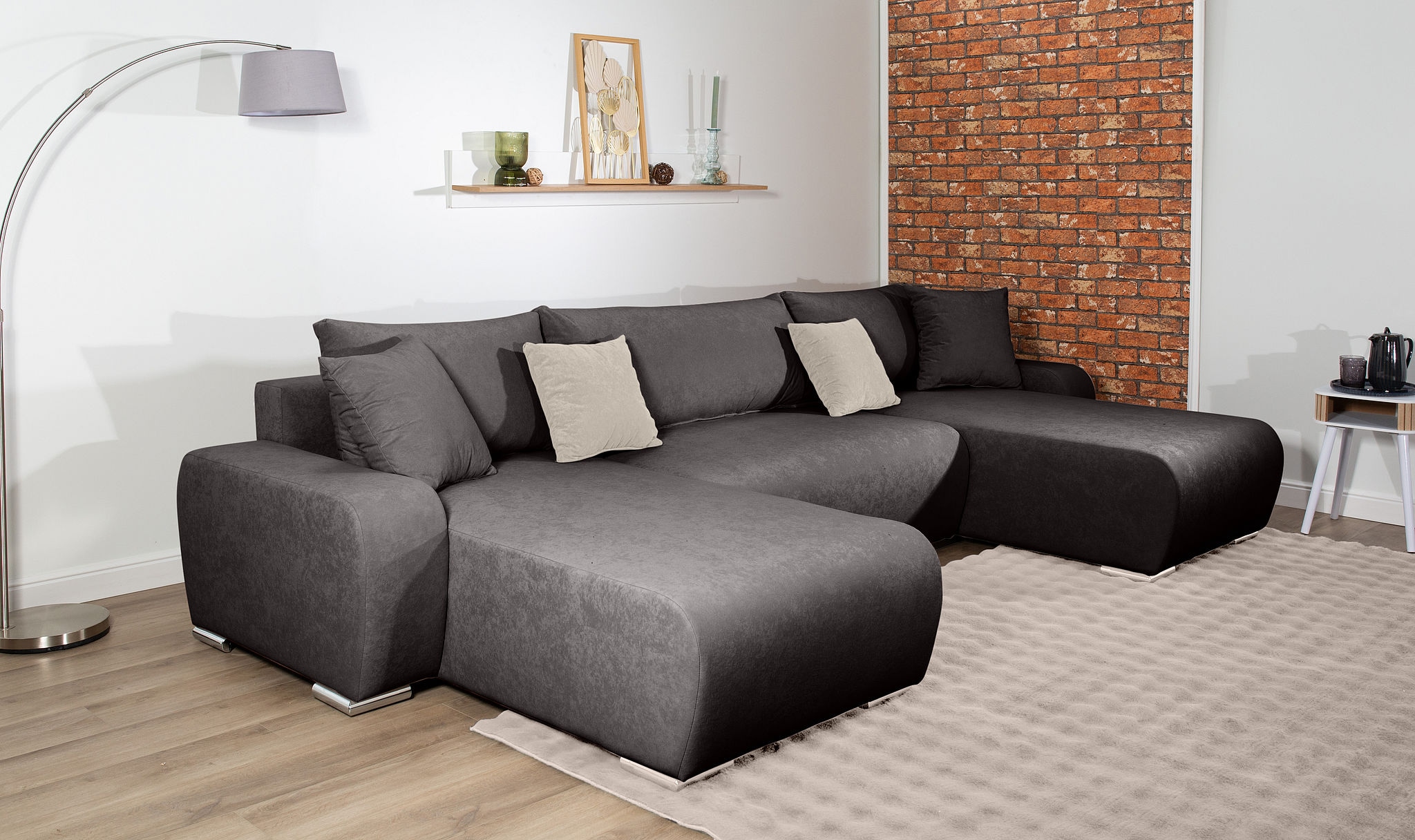 COLLECTION AB Wohnlandschaft "Paola U-Form, B: 314 cm" Schlaffunktion, Bettkasten & 4 Zierkissen, Federkern