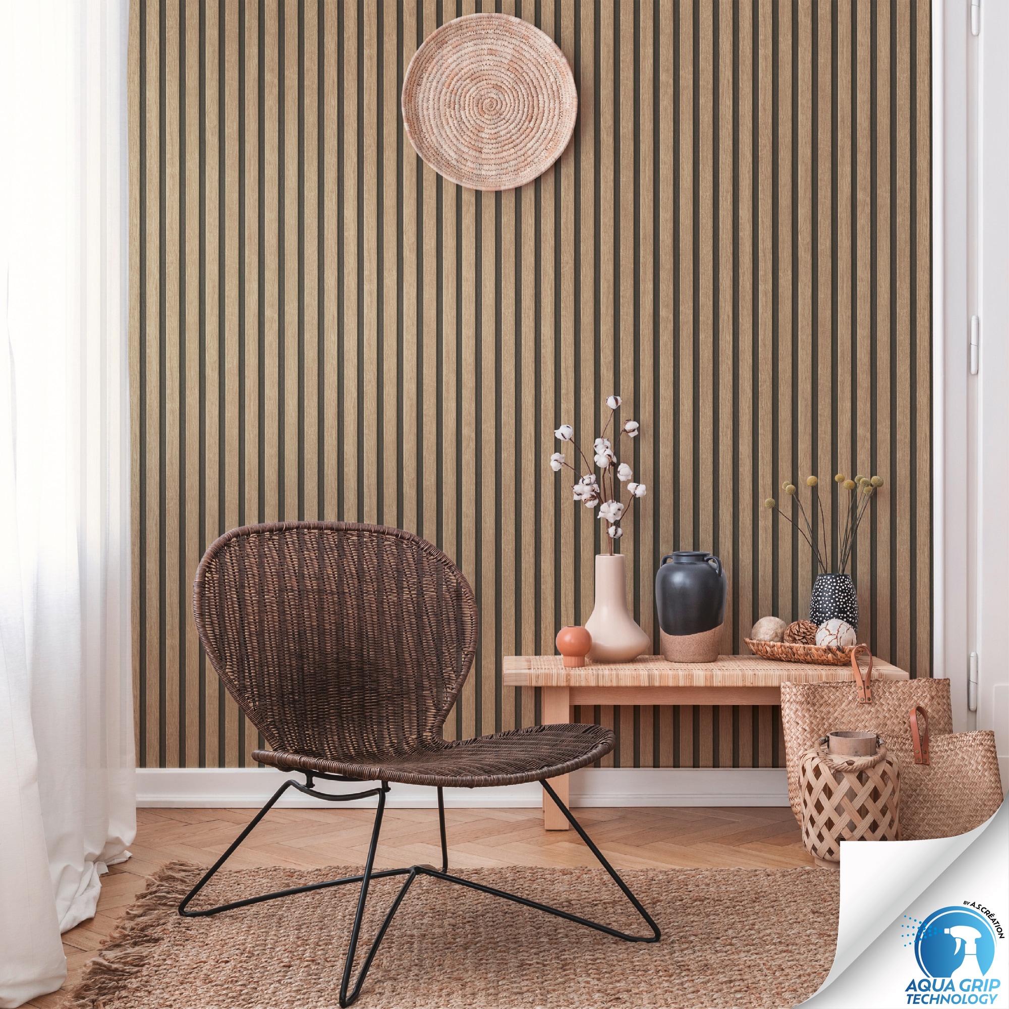 Living Walls Vliestapete "DesignDrop Vorgeleimte Tapete Holzpaneele Braun Beige Holzoptik" Matt Strukturiert Vliestapete Vorgekleistert Floral Für