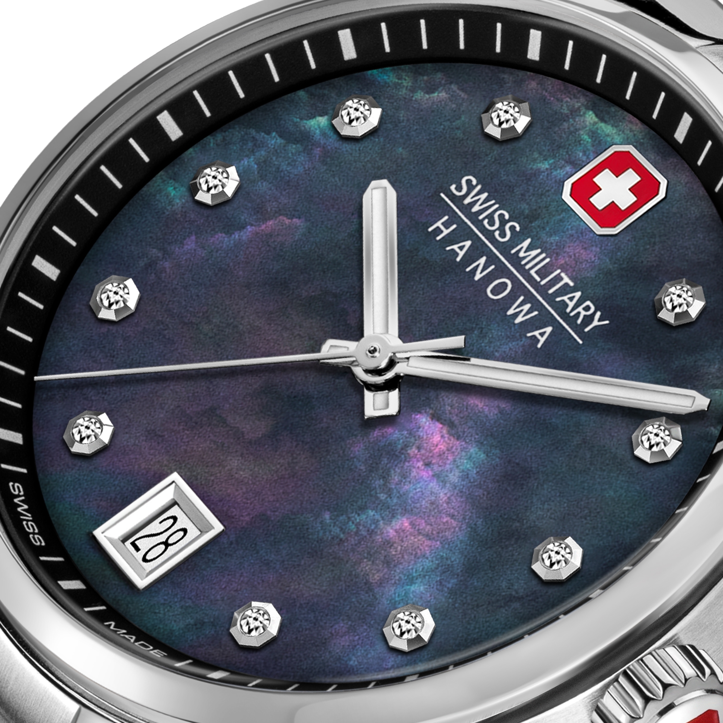 Swiss Military Hanowa Quarzuhr »Roadrunner Lady Sparkle« Armbanduhr, Damenuhr, Swiss Made, Edelstahlarmband, analog, Tag