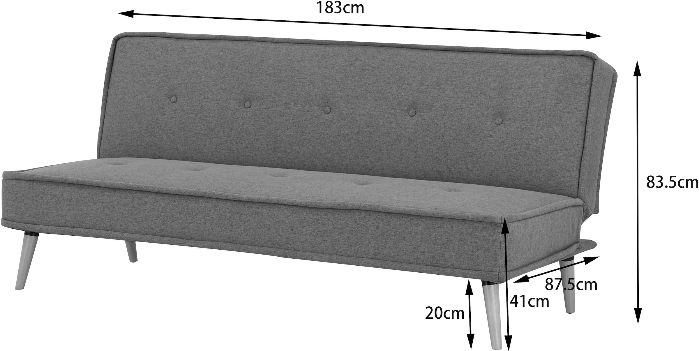 INOSIGN Schlafsofa »ARBON,183cm, klappbarer 3-Sitzer mit verstellbarer Rückenlehne und«, Bettfunktion, Webstoff und Kunstleder