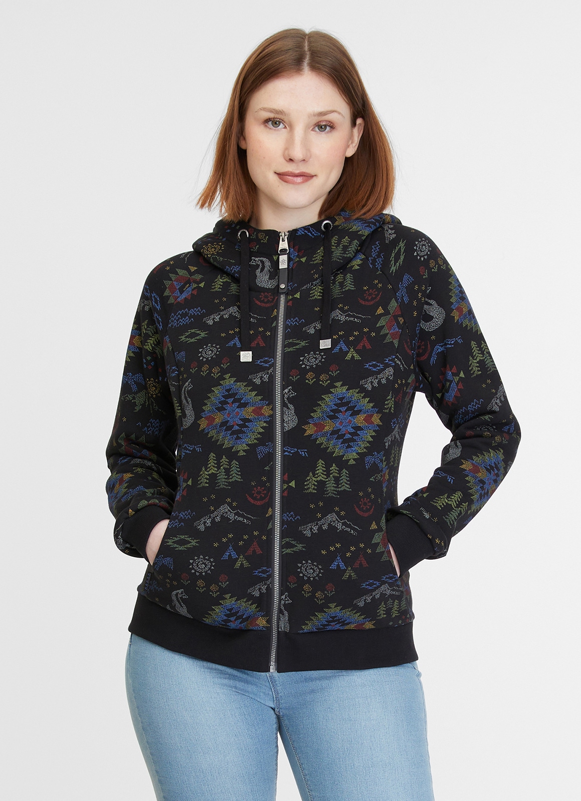 Ragwear Kapuzensweatjacke "FLLAWIA", mit Allover Azteken Muster