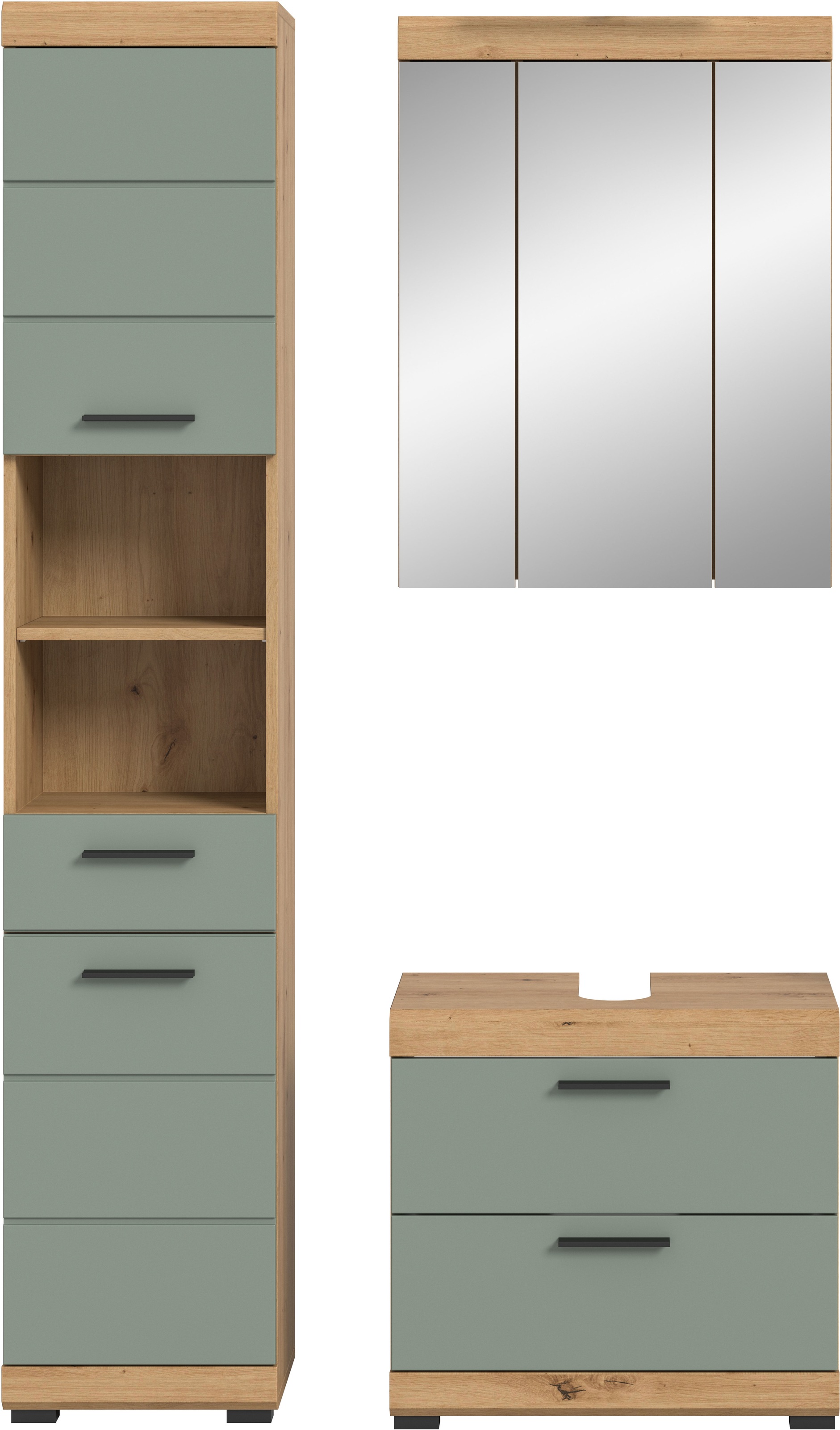 INOSIGN Badmöbel-Set »Siena, 3 teilig, bestehend aus:«, (Set), Hochschrank, Waschbeckenunterschrank, Spiegelschrank