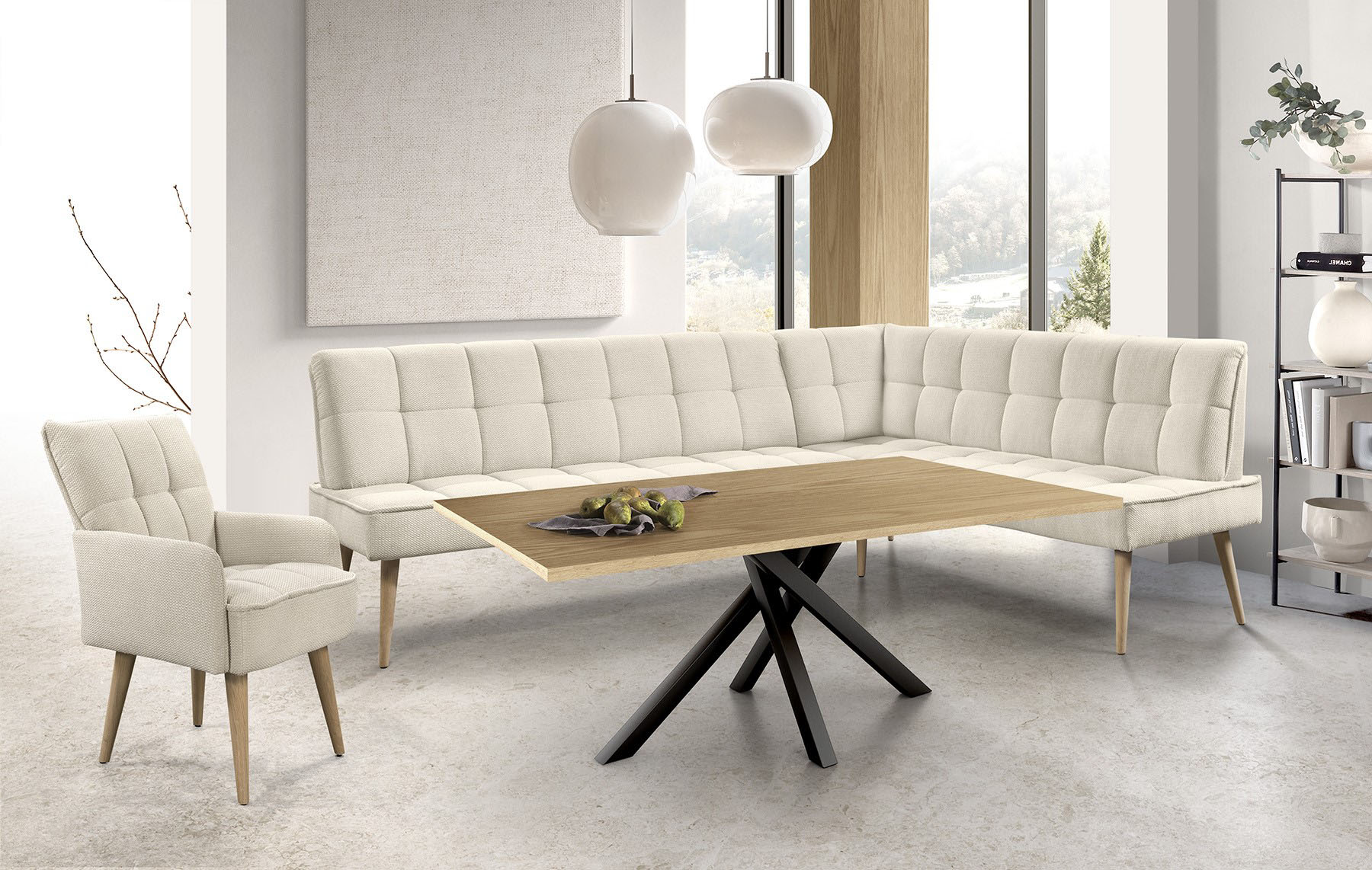 exxpo - sofa fashion Eckbank "Latte" moderne Sitz- und Rückensteppung, bequem und elegant, hoher Holzfuß
