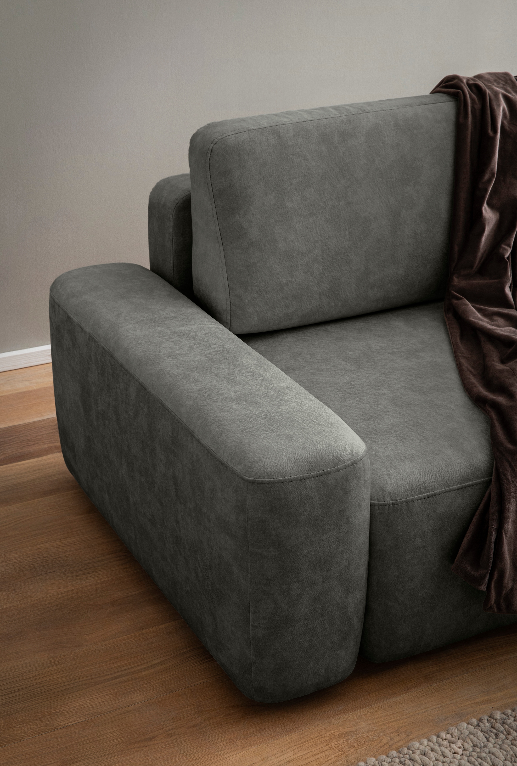 INOSIGN 3-Sitzer »TORGE (257cm), Sofa,Schlafsofa in Cord, Samtvelours, Struktur fein«, rundes Design, Schlaffunktion u. Bettkasten, Liegefläche: 135/200 cm