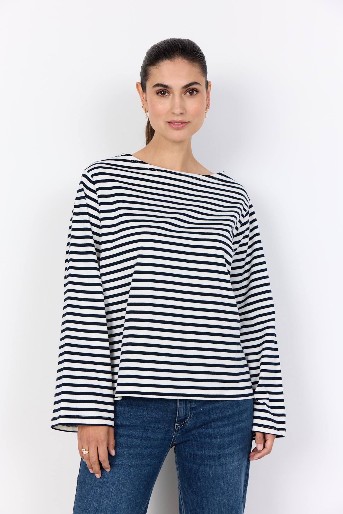 soyaconcept Langarmshirt "SC-BRI 1" aus Baumwolle, Relaxed Fit, mit Trompetenärmeln, pflegeleicht