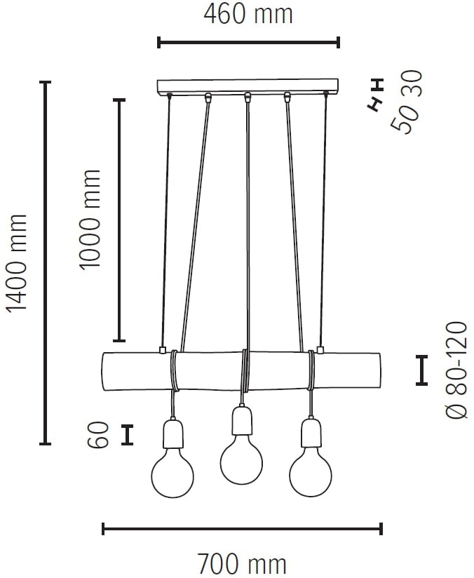 SPOT Light Pendelleuchte BAUR Kiefernholz, 3 gebeizt Holzbalken »TRABO massivem aus CONCRETE«, flammig-flammig, grau Holz Hängeleuchte, 