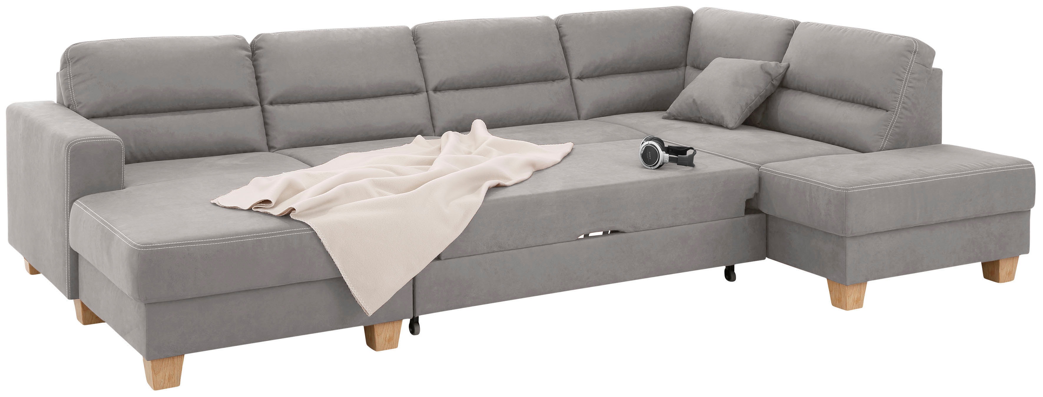 Thumbnail - Home affaire Wohnlandschaft "Navan, komfortabel mit viel Platz, U-Form", wahlweise mit Bettfunktion und Kopfstütze