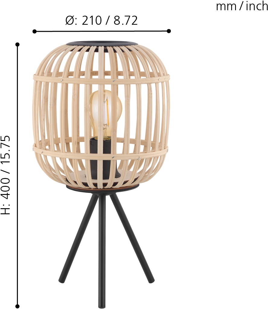 EGLO Tischleuchte »BORDESLEY Tischlampe, E27, Stahl und Holz, Wohnzimmerlampe, Lampe«, 1 flammig, Leuchtmittel E27 | ohne Leuchtmittel, Tischleuchte, Flurlampe, H40,0 x Ø21,0 cm, schwarz, natur, 1X28W exkl.