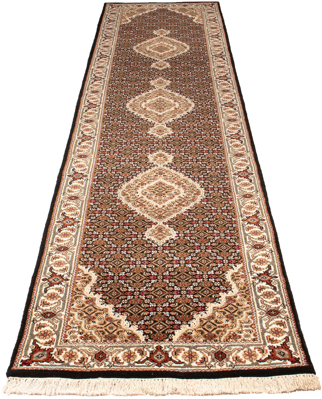 morgenland Orientteppich "Perser - Täbriz - 353 x 79 cm - dunkelblau", rechteckig, 10 mm Höhe, Wohnzimmer, Handgeknüpft,