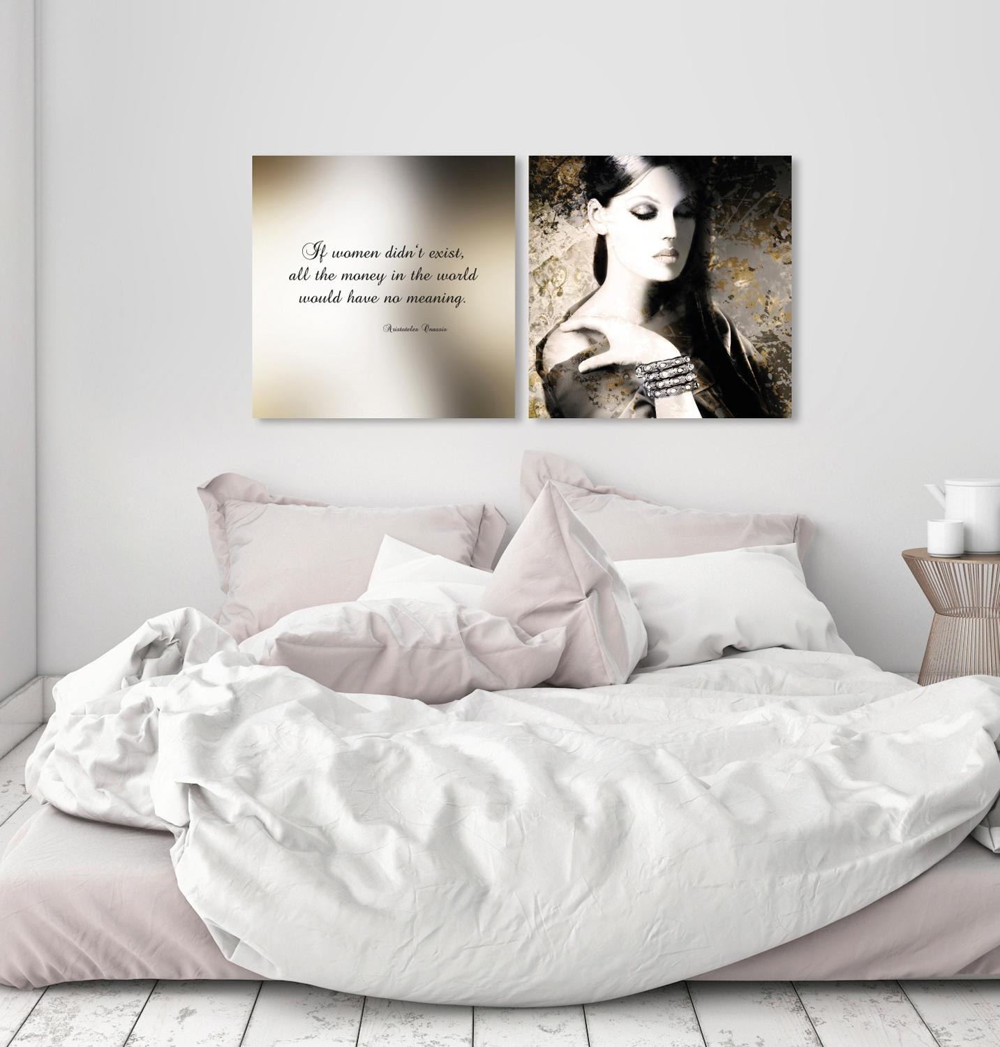 queence Leinwandbild »Money«, Historische Persönlichkeiten-Kunst-Modern-Spa-Spa Bilder-Sprüche-Sprüche & Texte-Schriftzug-Schriftzüge, (Set), Premium-Leinwandstoff, Handarbeit aus Deutschland, Zitat, 2er Set
